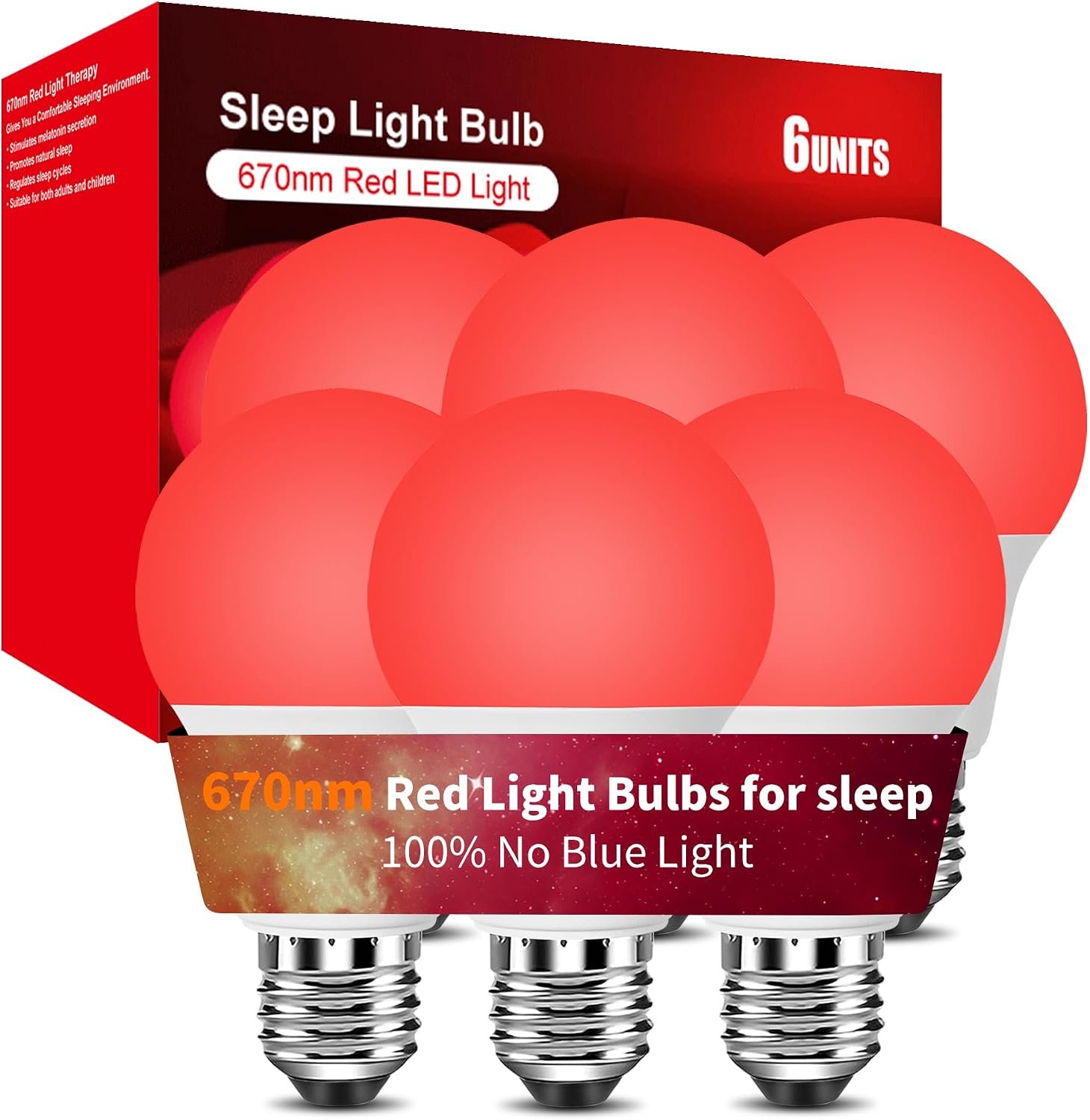 Red Light Bulbs for Sleep 9W E26, Red Night Light,670nm LED Light Bulb, A19 120V Equivalent Dim Light Bulbs for Bedroom,Baby Nursery,Natural Sleep