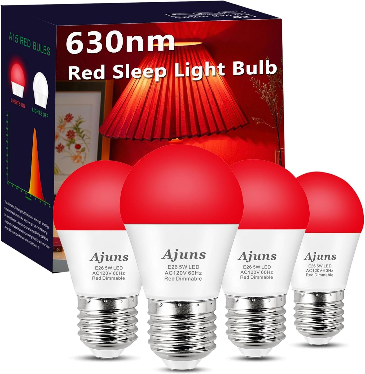 LED Red Sleep Light Bulb Dimmable, 100% Blue Light Blocking Bulb