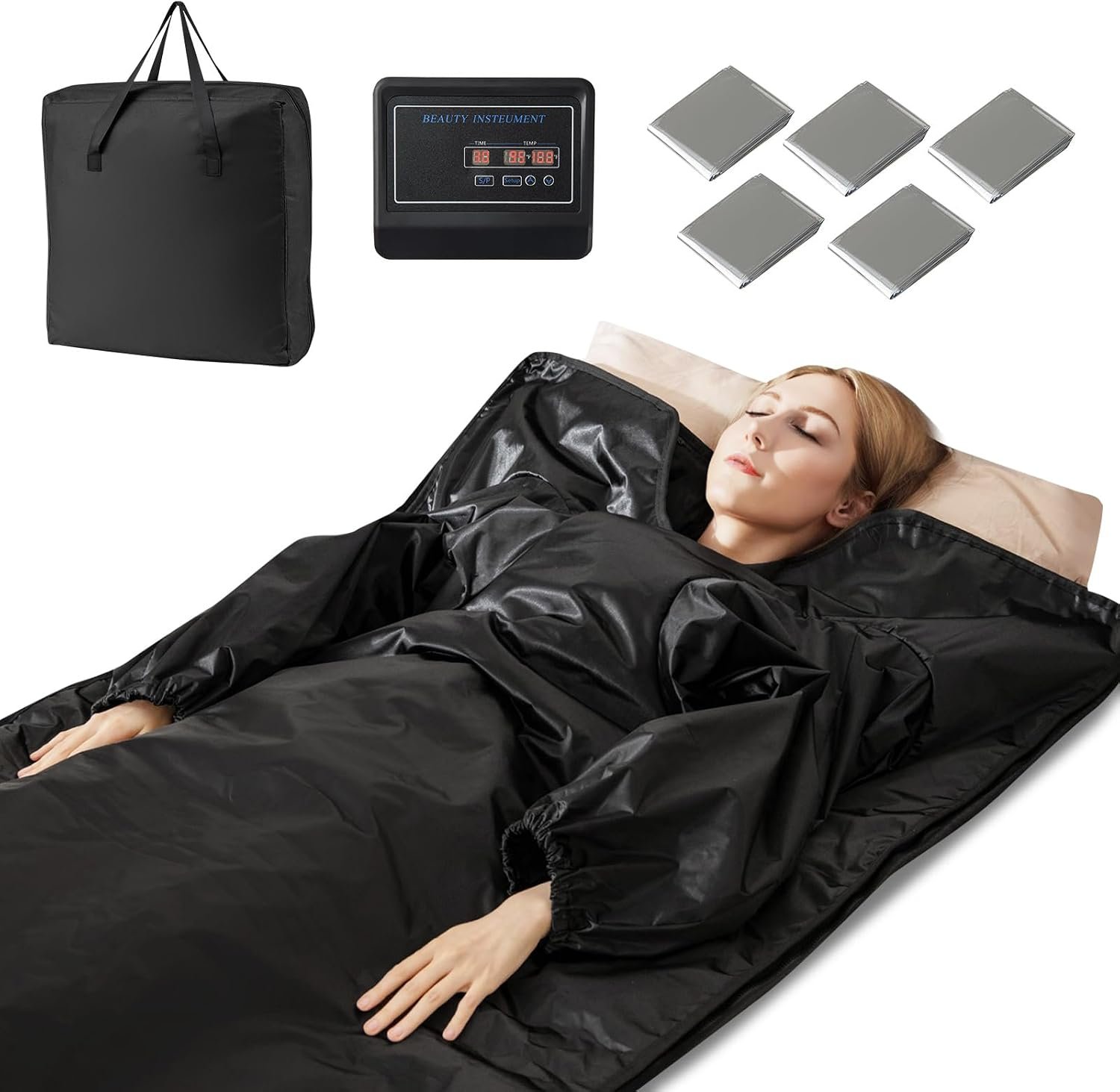 COSTWAY Infrared Sauna Blanket with Arm Sleeves, 90-180°F Temp Range
