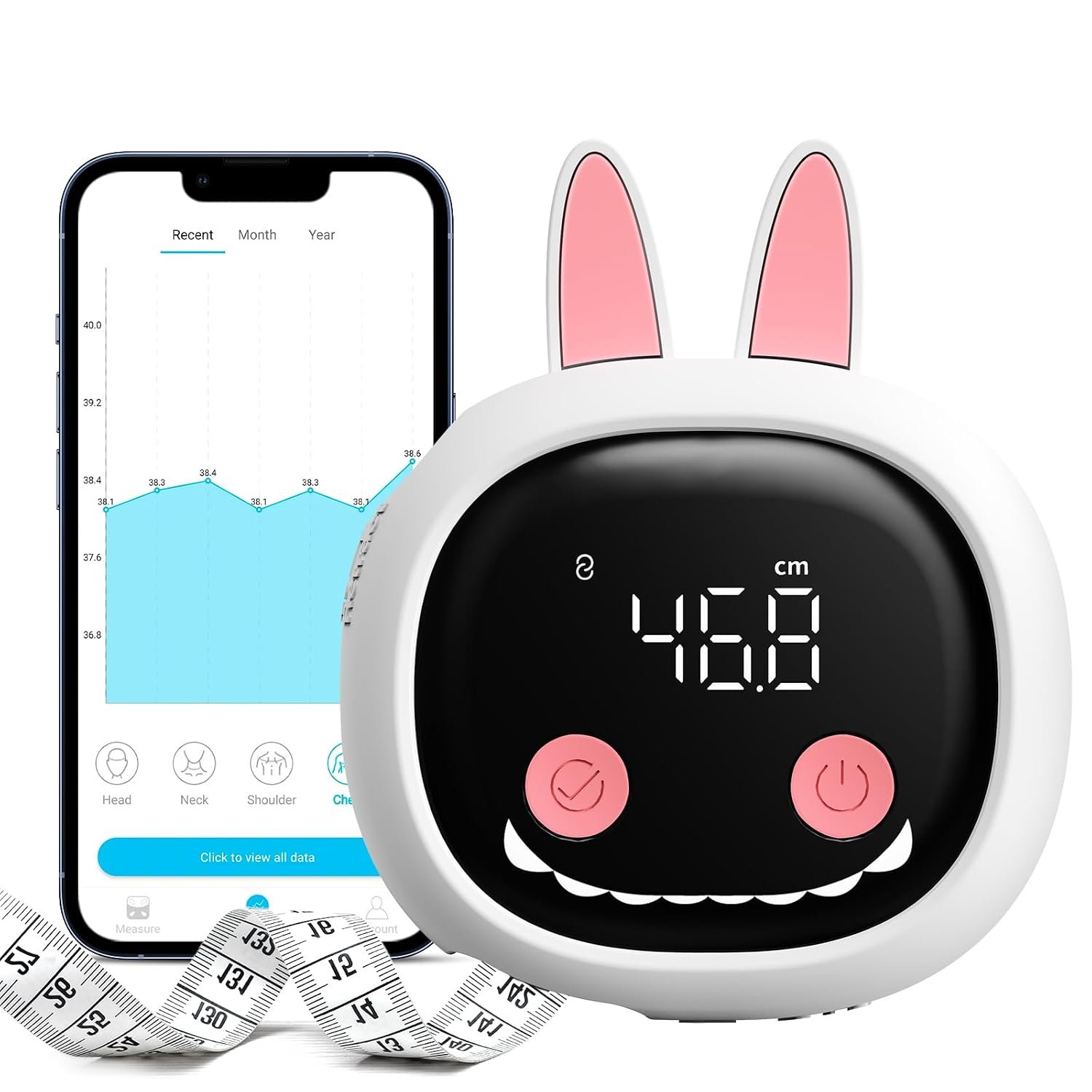 Body Measuring Tape with Cute Rabbit Case, Bluetooth Waist Measure
