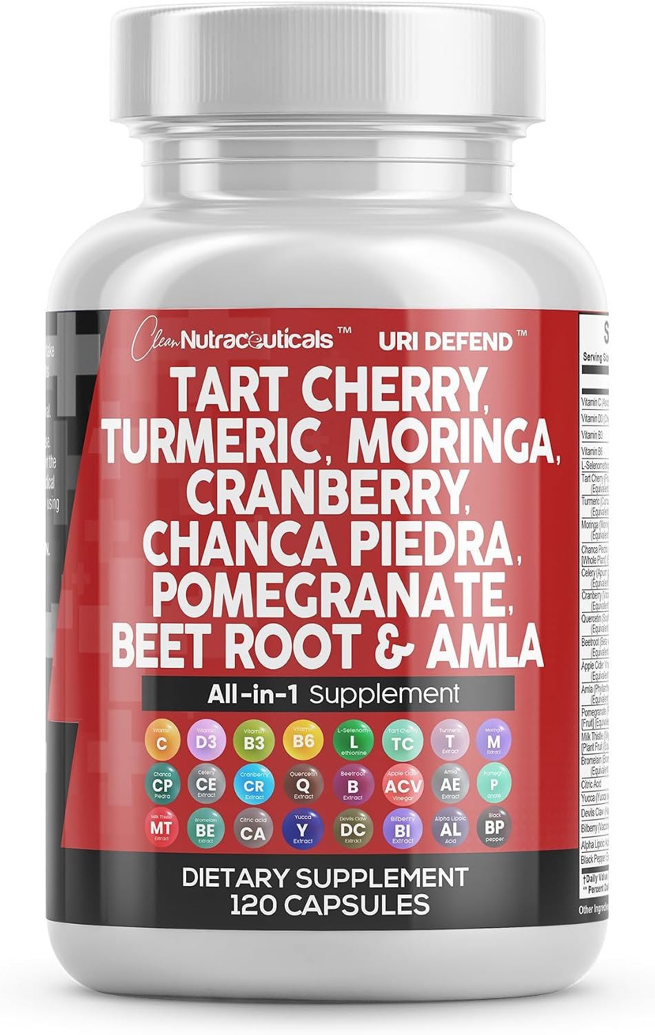 Clean Nutraceuticals Tart Cherry Extract Capsules with Turmeric Moringa Cranberry Chanca Piedra Celery Quercetin ACV Pomegranate L Selenomethionine – Uric Levels – 120 Ct
