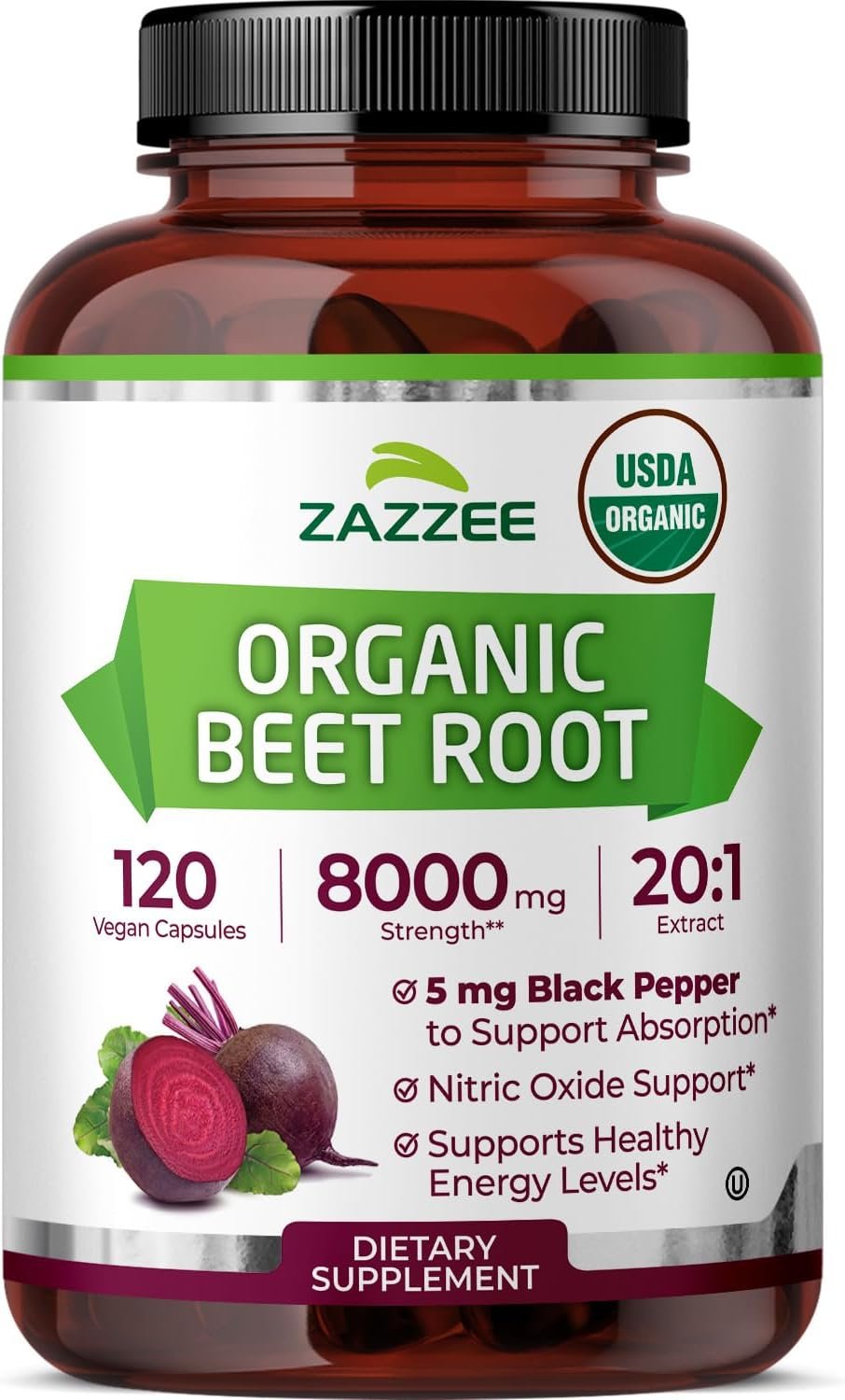 Zazzee USDA Organic Beet Root 20:1 Extract, 120 Quick Release Capsules