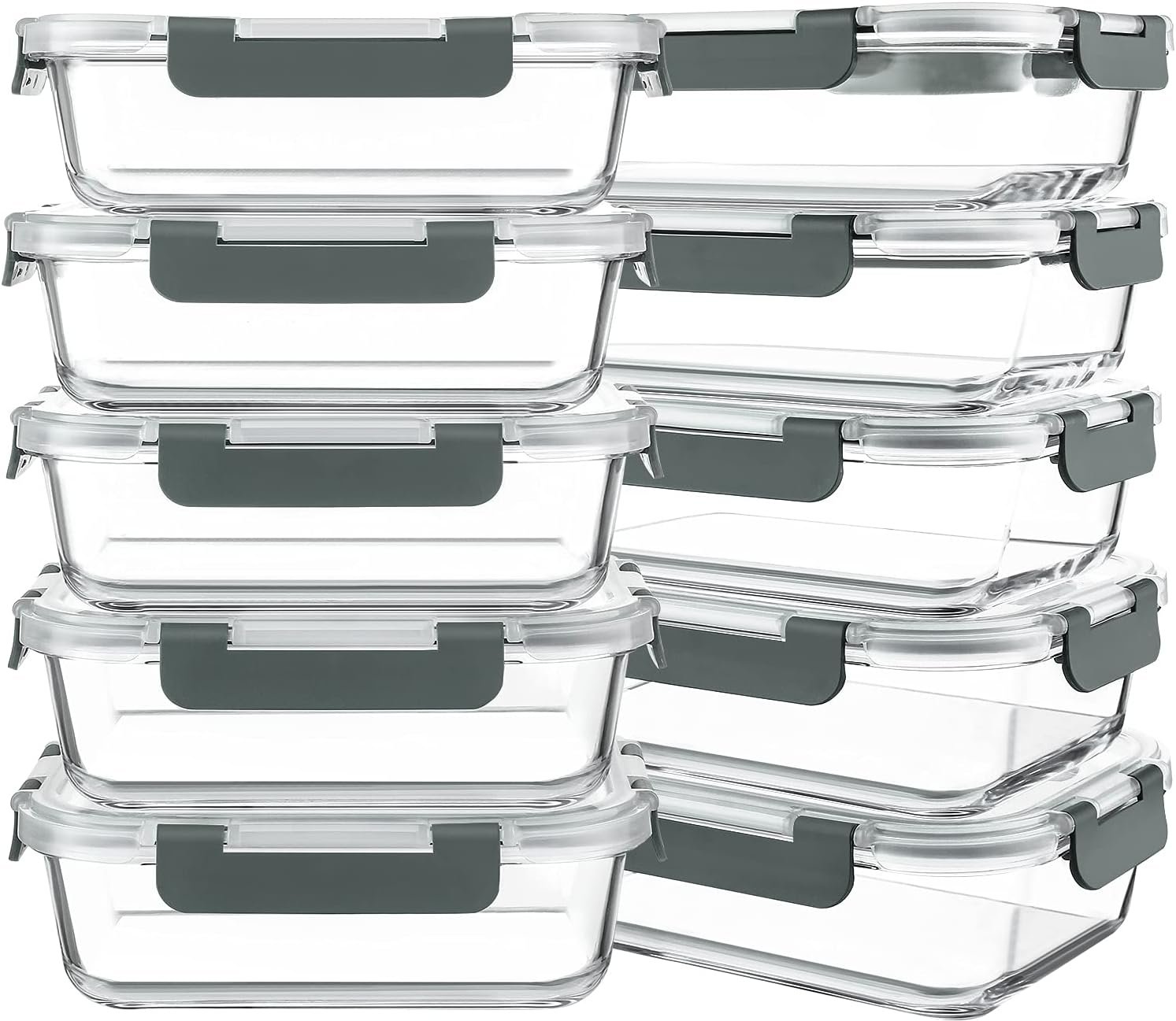 KOMUEE 10 Packs 30 oz Glass Meal Prep Containers with Lids