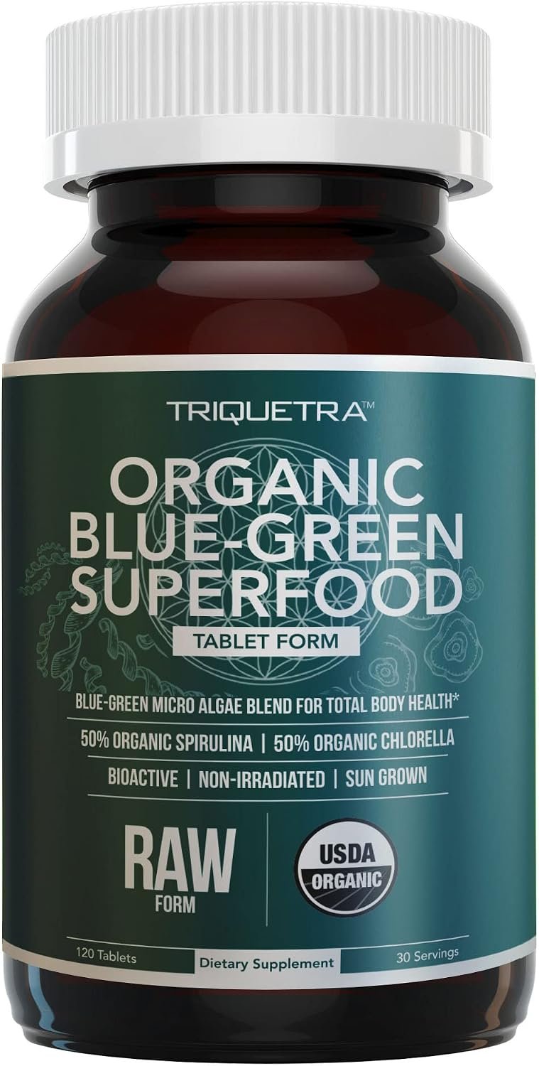 Organic Spirulina & Chlorella Tablets, 50/50 Blue Green Algae Blend