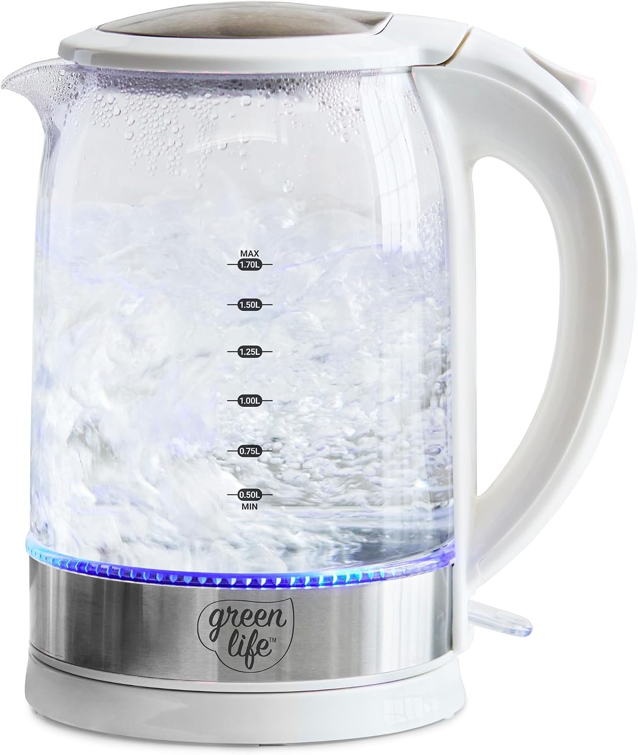 GreenLife 1.7 Liter Electric Glass Kettle, White