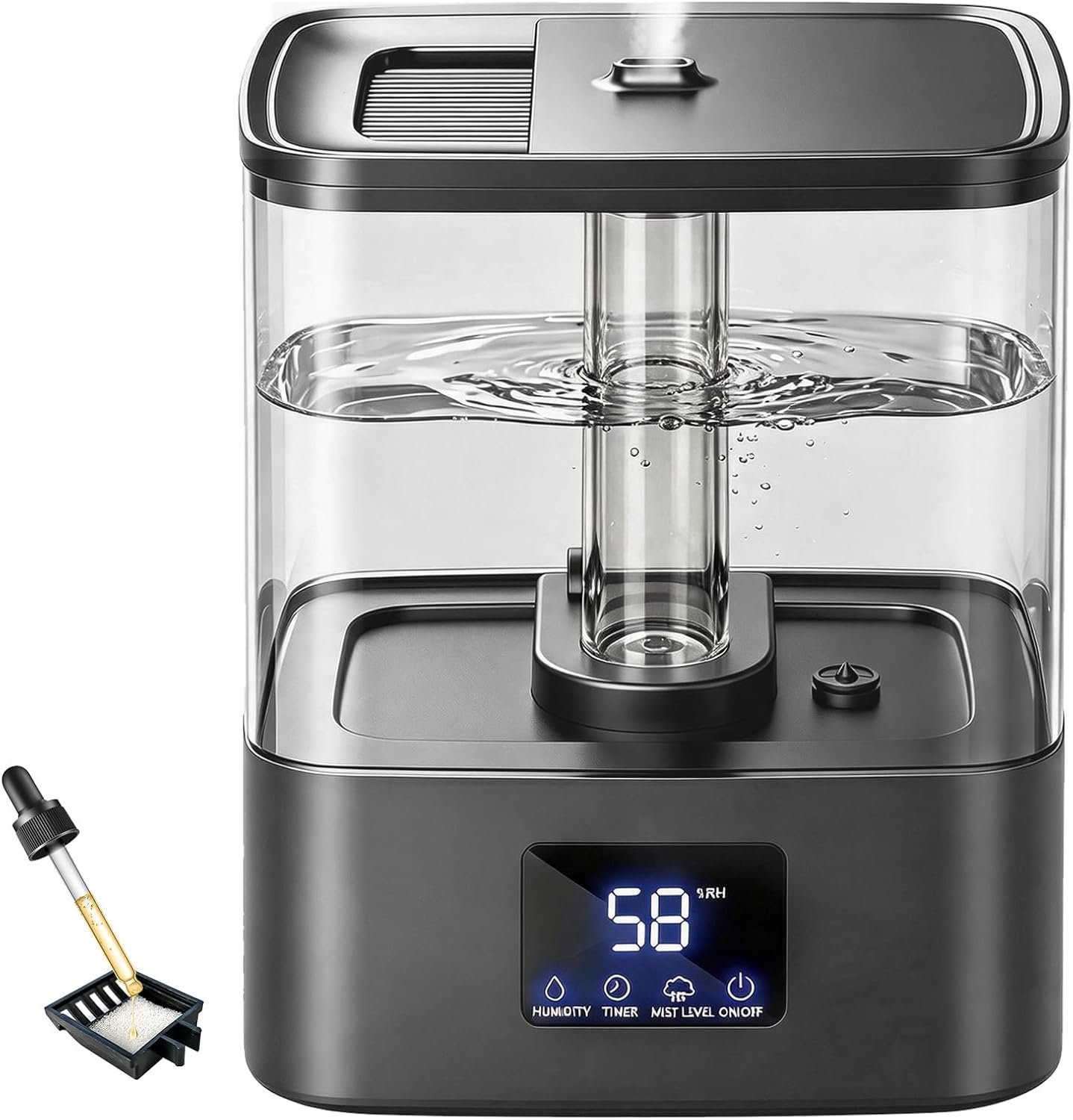 KZF Humidifiers for Bedroom, 4L Cool Mist Humidifier for Large Room, Black