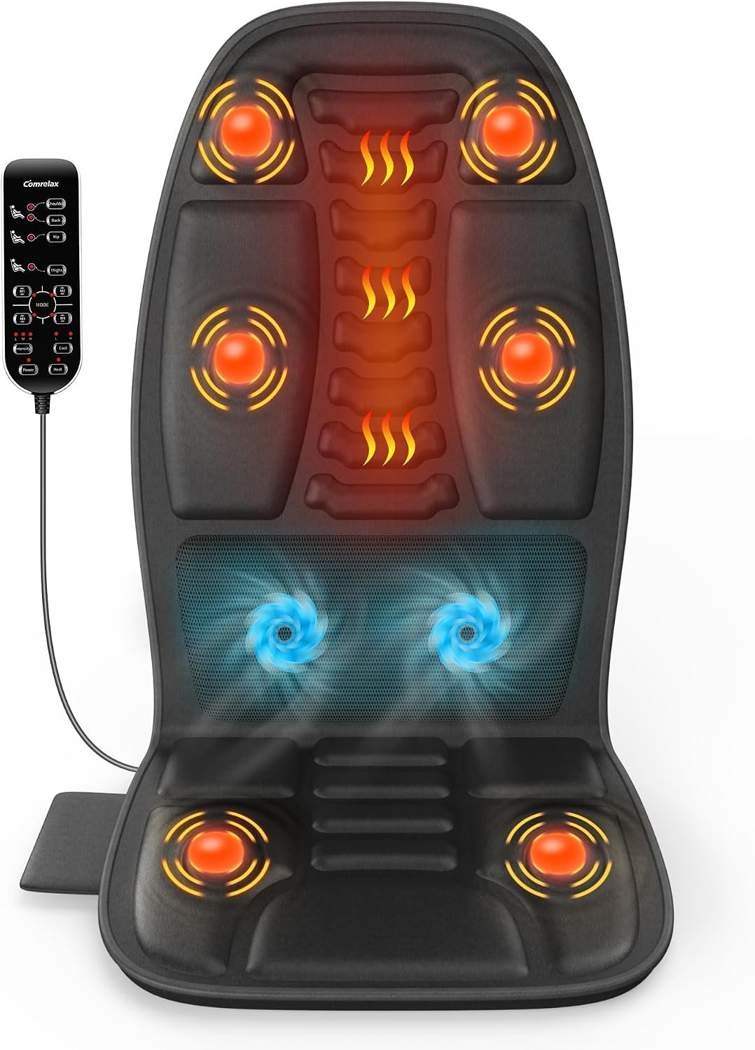 Massage Seat Cushion with Heat and Dual-Fan Airflow, 6-Motor Vibration Back Massager for Chair, Massage Chair Pad for Home and Office