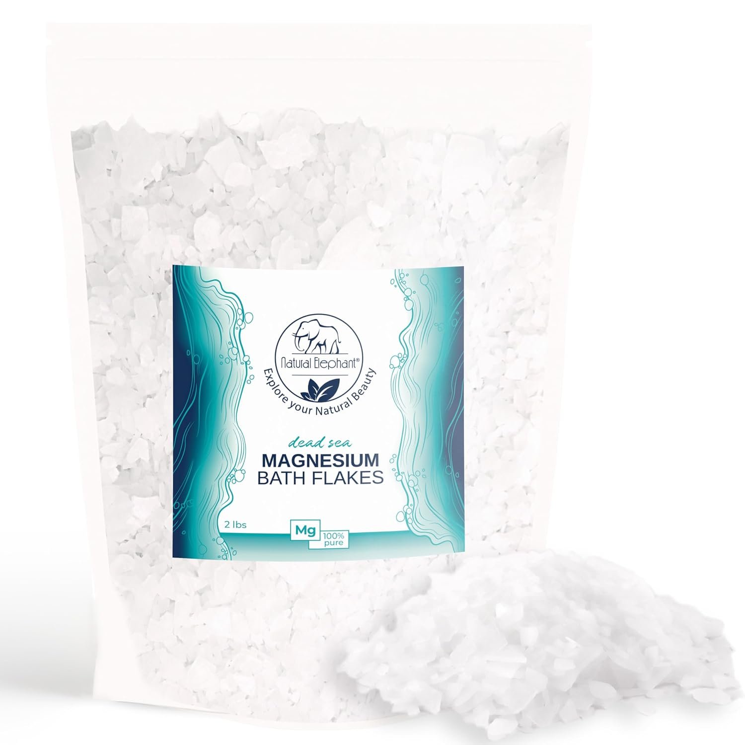 Natural Elephant Dead Sea Magnesium Bath Flakes | 2 lb Bag (32 oz) | Pure Magnesium Chloride Soak for Body and Foot | Ideal for a Soothing Bath Experience | Alternative to Epsom Salt