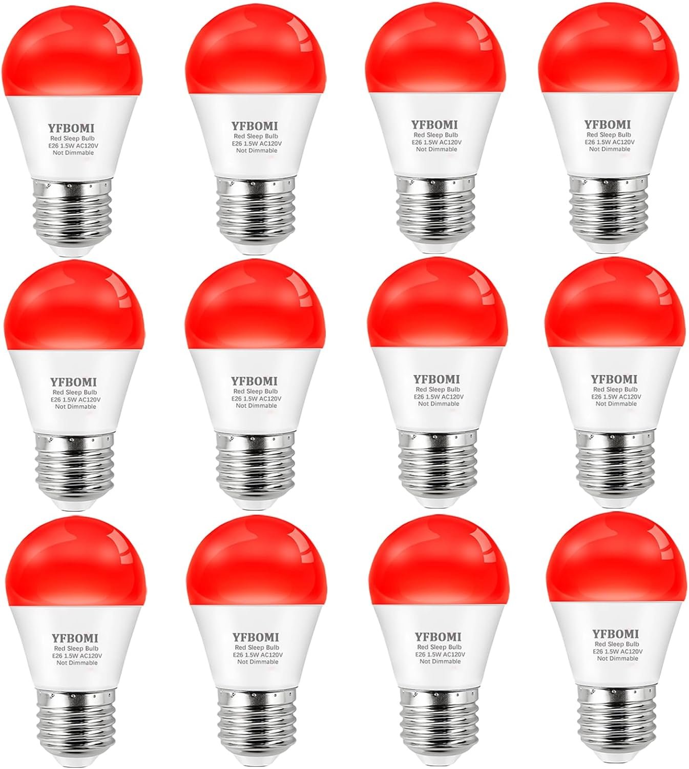 Red Light Bulbs for Sleep, A15 1.5W (15W equivalent), 100% Blue Light Blocking 630nm Red LED Bulbs, 120V E26 Base Low Wattage Bulbs,for Bedroom Sleep, Holiday Decor Lighting, Non-Dimmable, 12Pack
