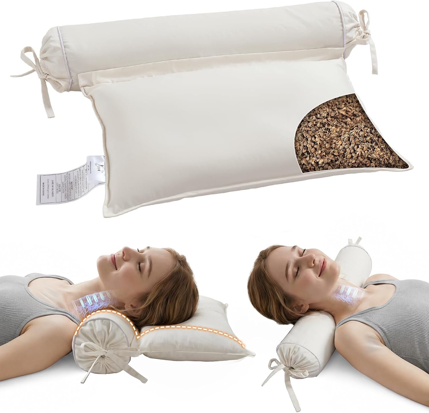 Buckwheat Pillow – 3-Point Head Neck Shoulder Support, Detachable