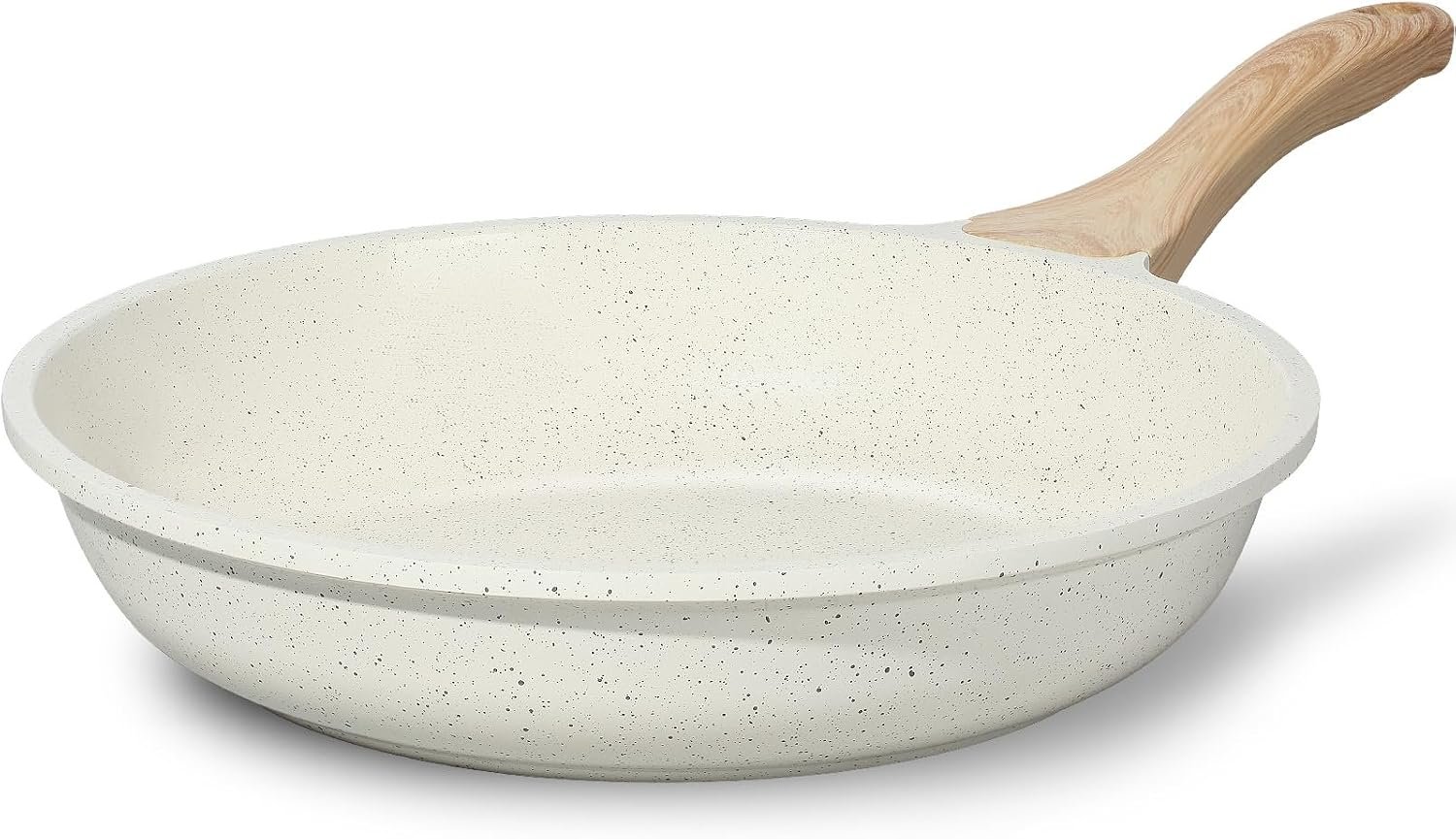ESLITE LIFE Nonstick Ceramic Frying Pan Skillet, Non-Toxic Egg Omelette Kitchen Cooking Pans Compatible with All Stovetops (Gas, Electric & Induction), PTFE & PFOA Free (White, 8”)