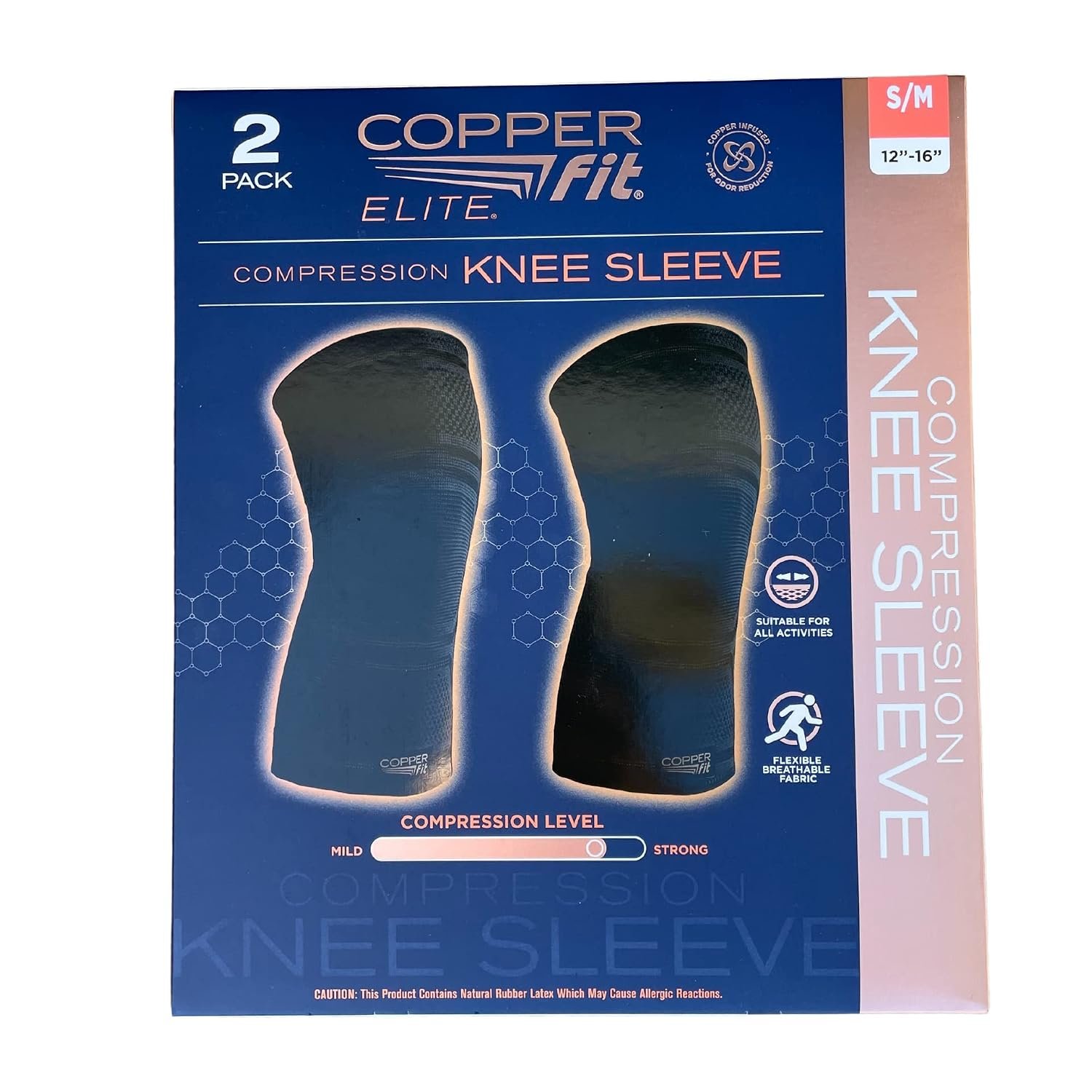 Copper Fit Elite Knee Compression Sleeve Knee Brace 2-Pack, Black (Small/Medium 12″-16″)