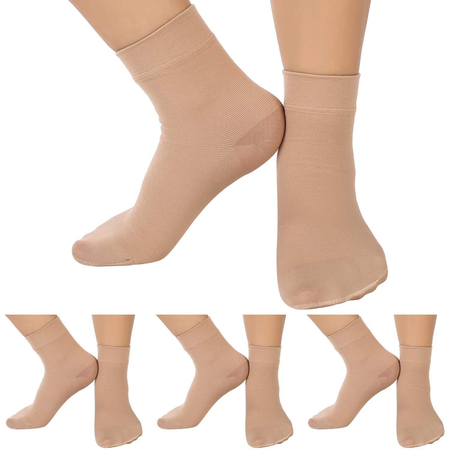 Shinymoon 4 Pairs Ankle Compression Socks 15-20 Mmhg, Nude Color, S/m