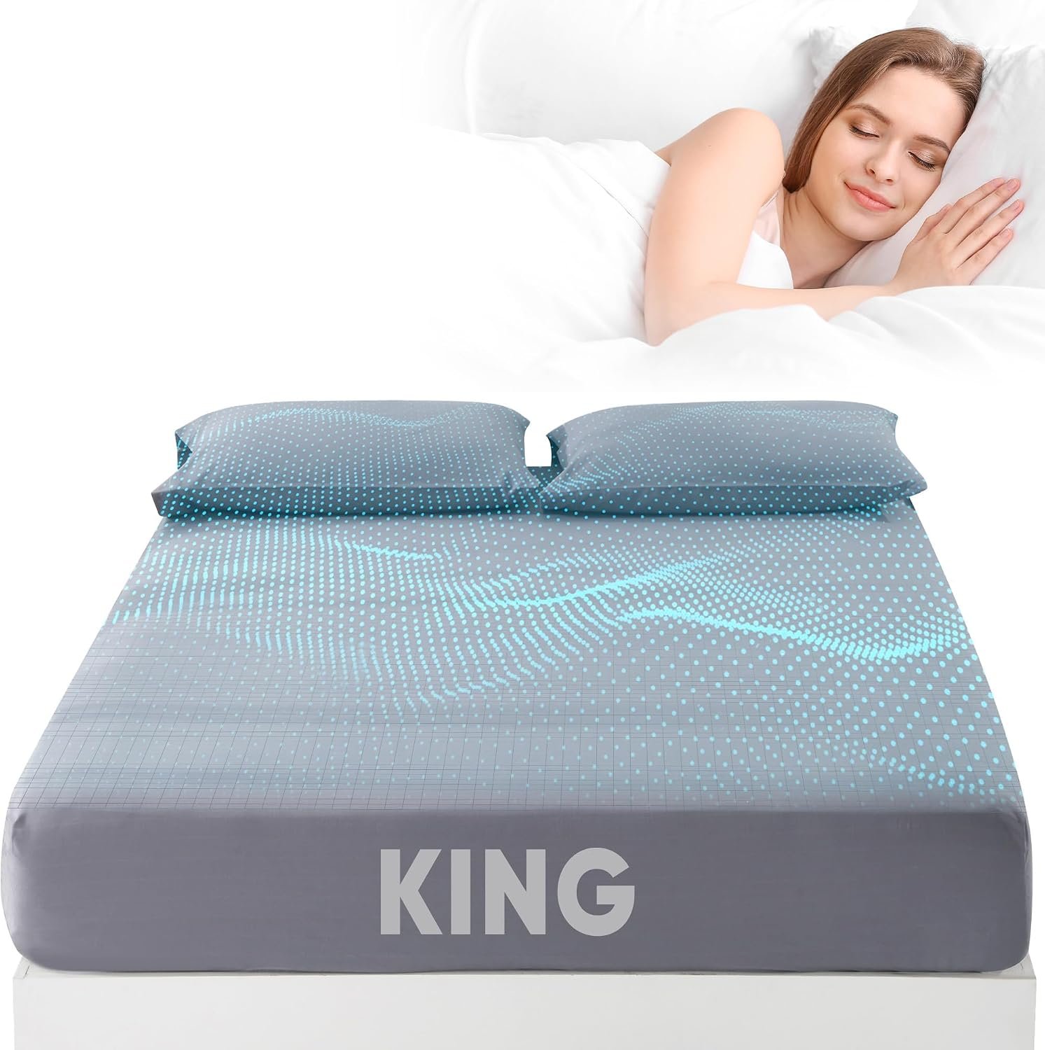Grounding Sheets King Size, 95% Organic Cotton + 5% Pure Silver Fiber, Grounding Sheet Earth Connected Bedding (King – 77″x 80″x 13″ Gray) Fitted Earth Sheets with Grounding Cord
