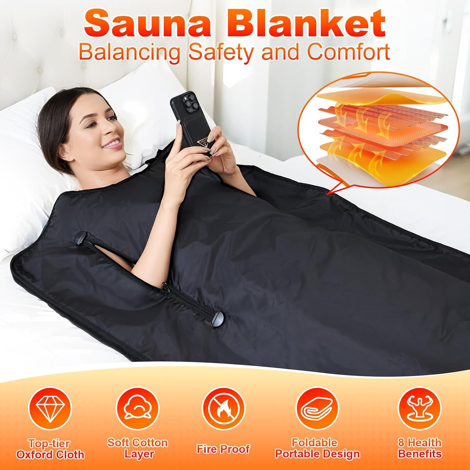 Sauna Blanket for Home: Portable Full Body Detox Wrap with Deep Heat Relaxation – Adjustable 86-176°F 20-60 Min Timer Waterproof Foldable Design 71 x 31.5 Inch