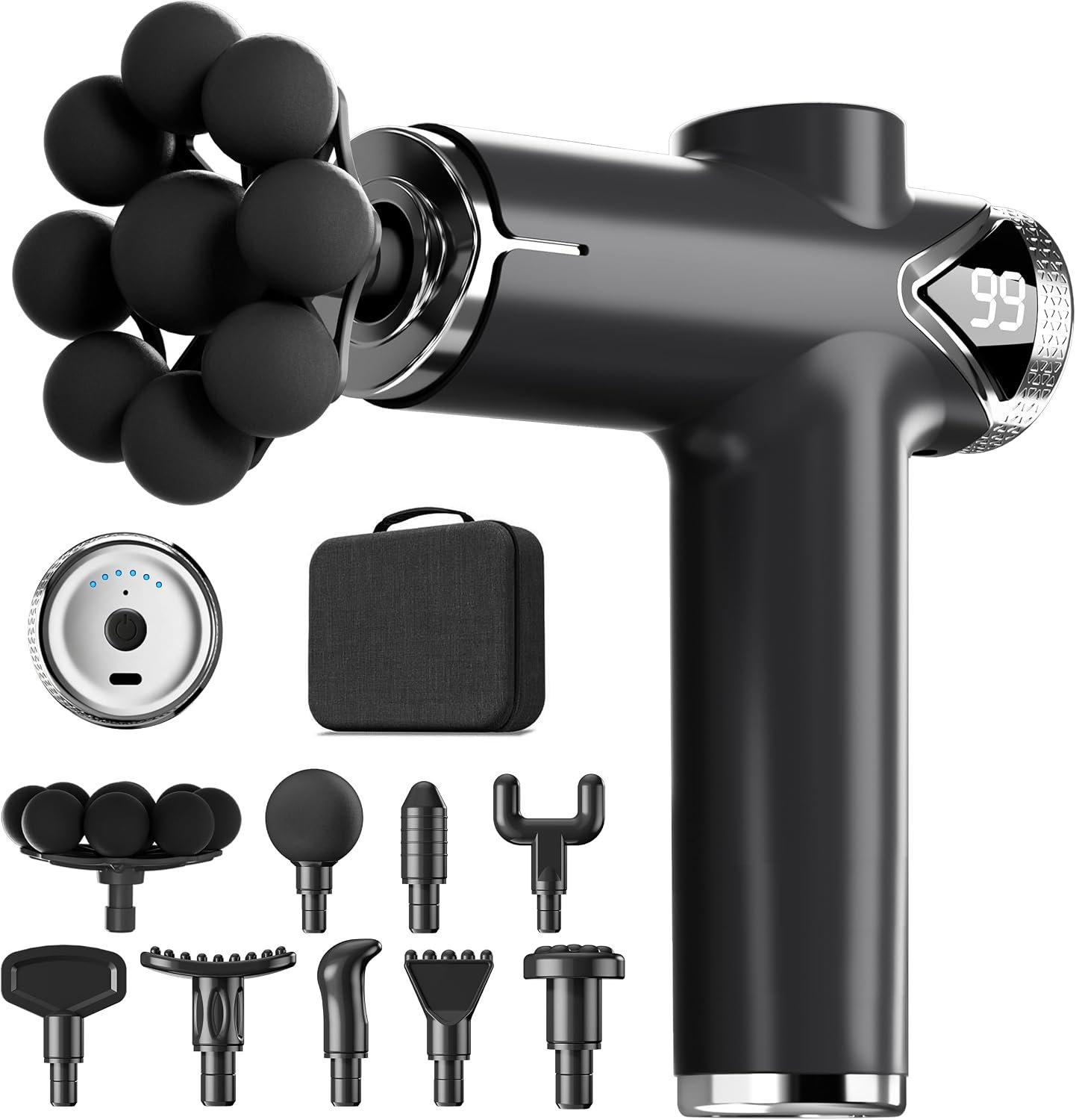 LEERCON Massage Gun Deep Tissue Back Massager for Pain Relief with 9 Heads