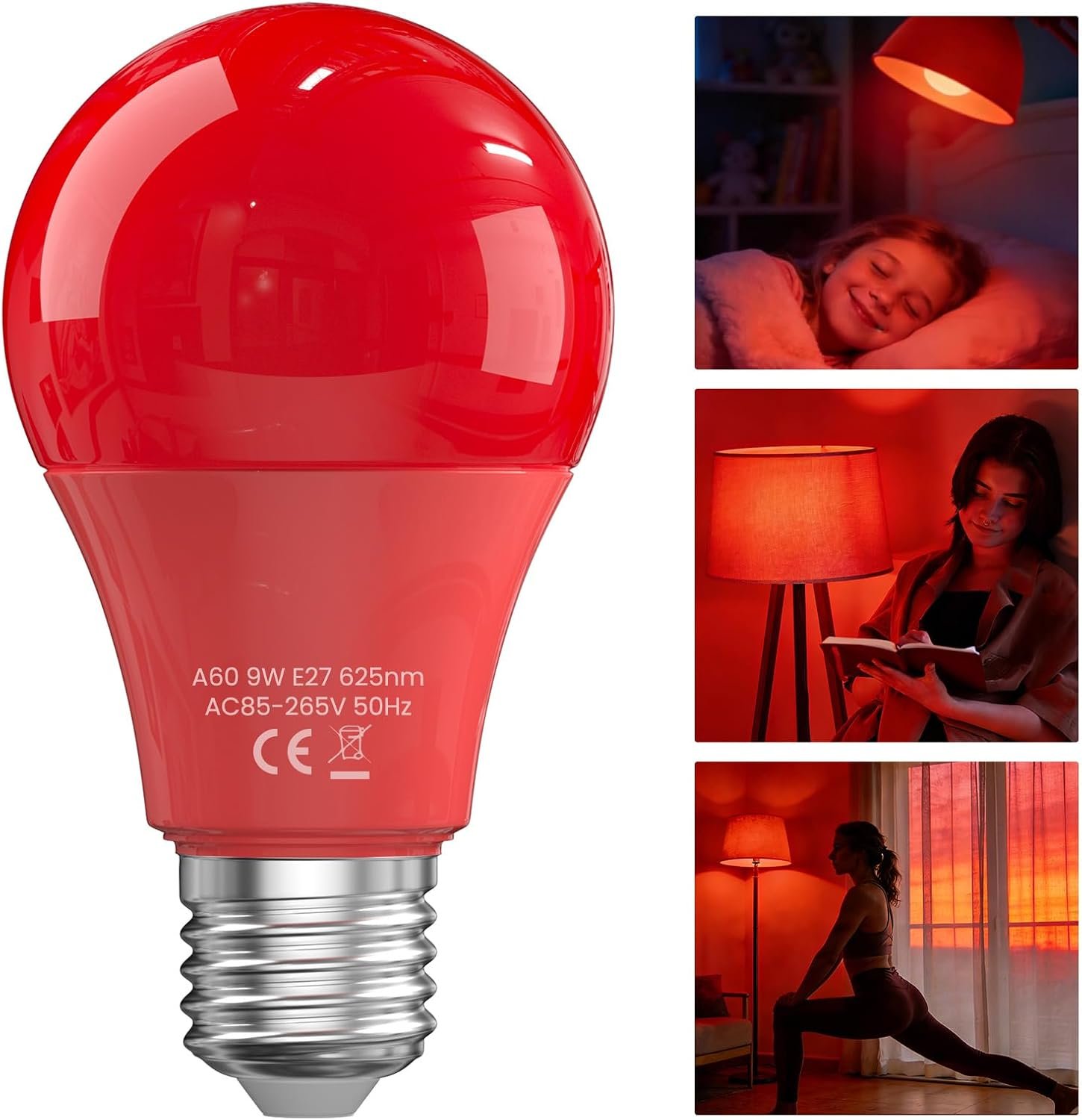 625nm Red Light Bulb for Sleep, 100% Blue Light Blocking, Promotes Melatonin Production, E26 9W LED Red Night Light Bulb for Baby Nursery, Sleeping, Reading, Bedroom