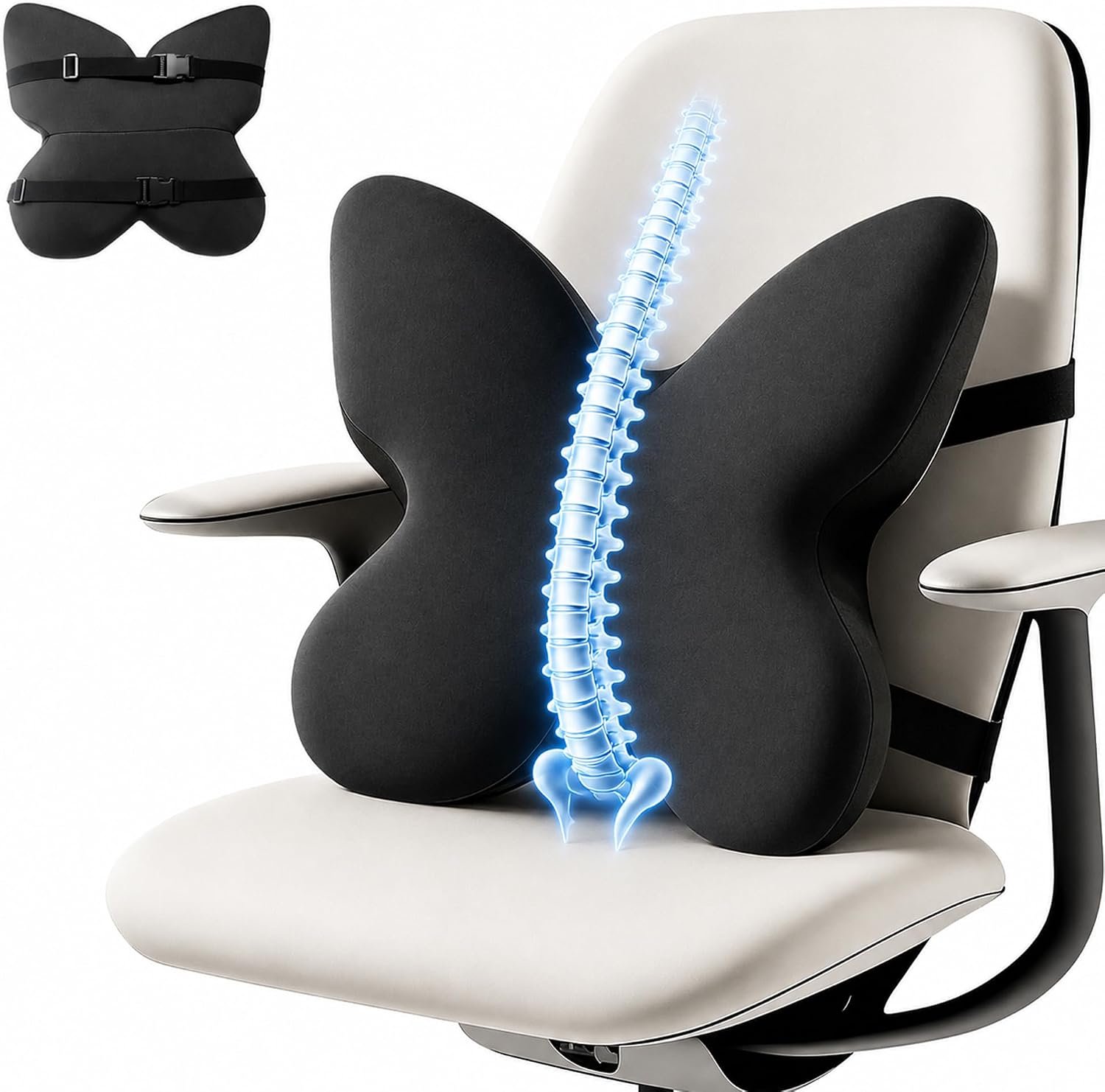 Memory Foam Lumbar Support Pillow,Back Support for Office Chair,Back Pillow for Chair,Ergonomic Lower Back Cushion for Desk Chair,Computer Chair,Gaming Chair and Car Seat,Washable Cover（Black）