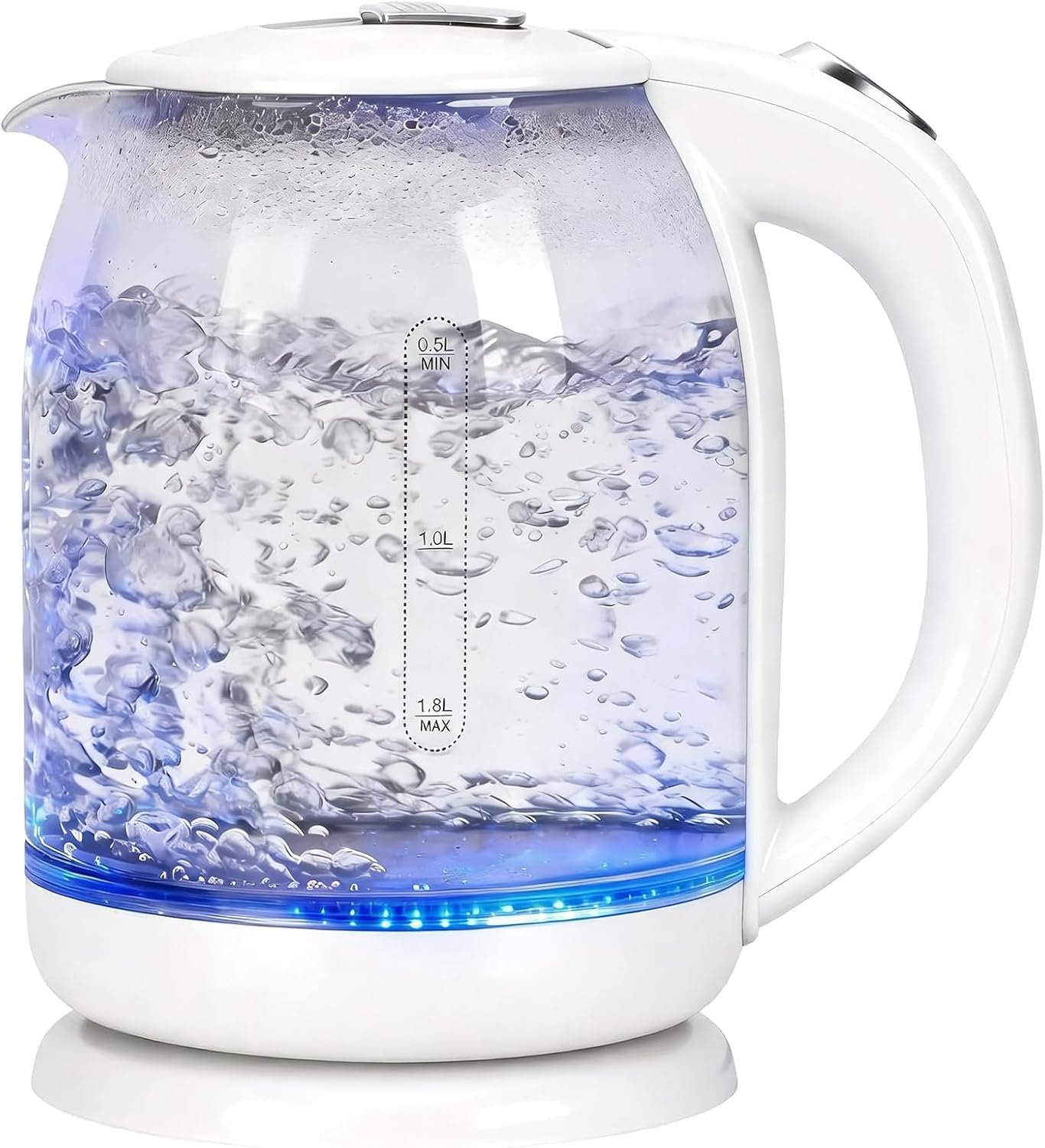 1.8 Liter Clear Glass Electric Kettle, No Plastic Touches Water,Fast Boil Auto Shut‑Off & Boil‑Dry Protection Hot Water Kettle for Kitchen Home Office