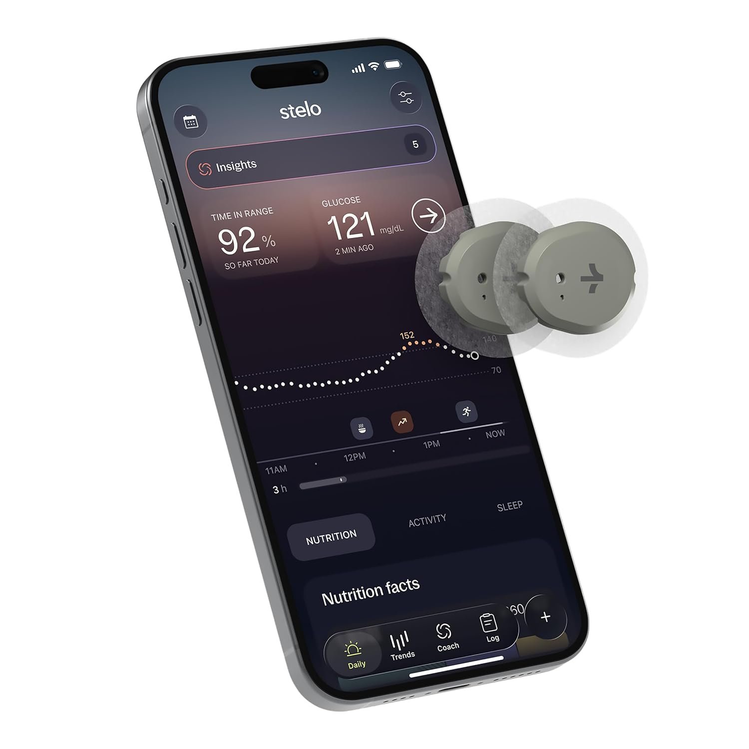 Stelo Glucose Biosensor & App – 2-Pack (Up to 15 Days Each). iOS & Android