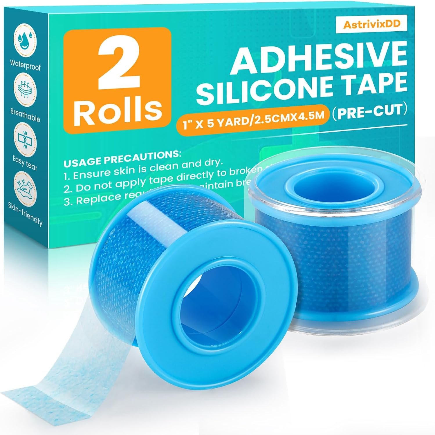 2 Rolls Soft Silicone Tape,Pre – Cut Waterproof Medical Tap