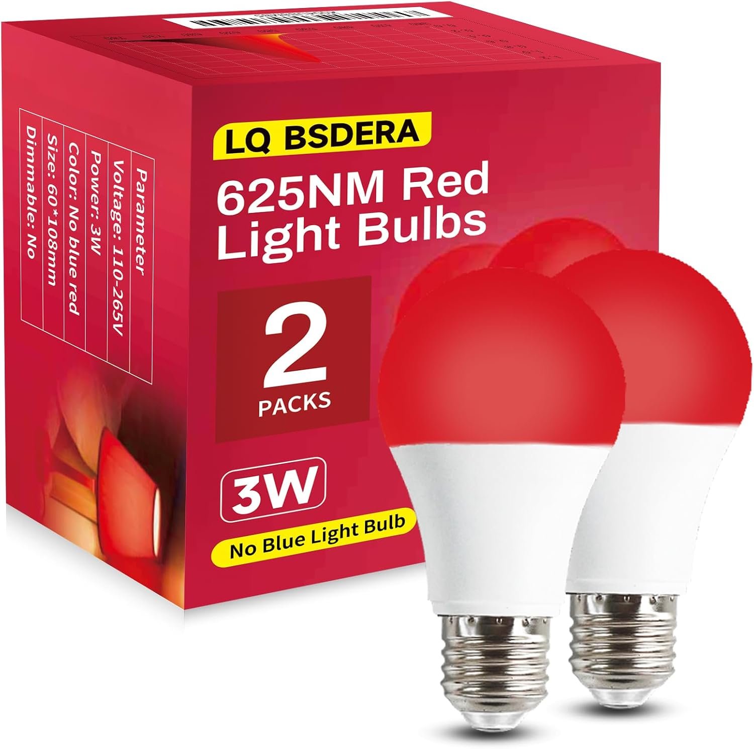 625nm Red Light Bulbs for Sleep, 3W 100% Blue Light Block Light Bulbs that Mimics the Natural Tones of Sunset, Promote Melatonin Production, Relieve Stress, Perfect for Baby’s Bedroom, Sleeping, 2PK