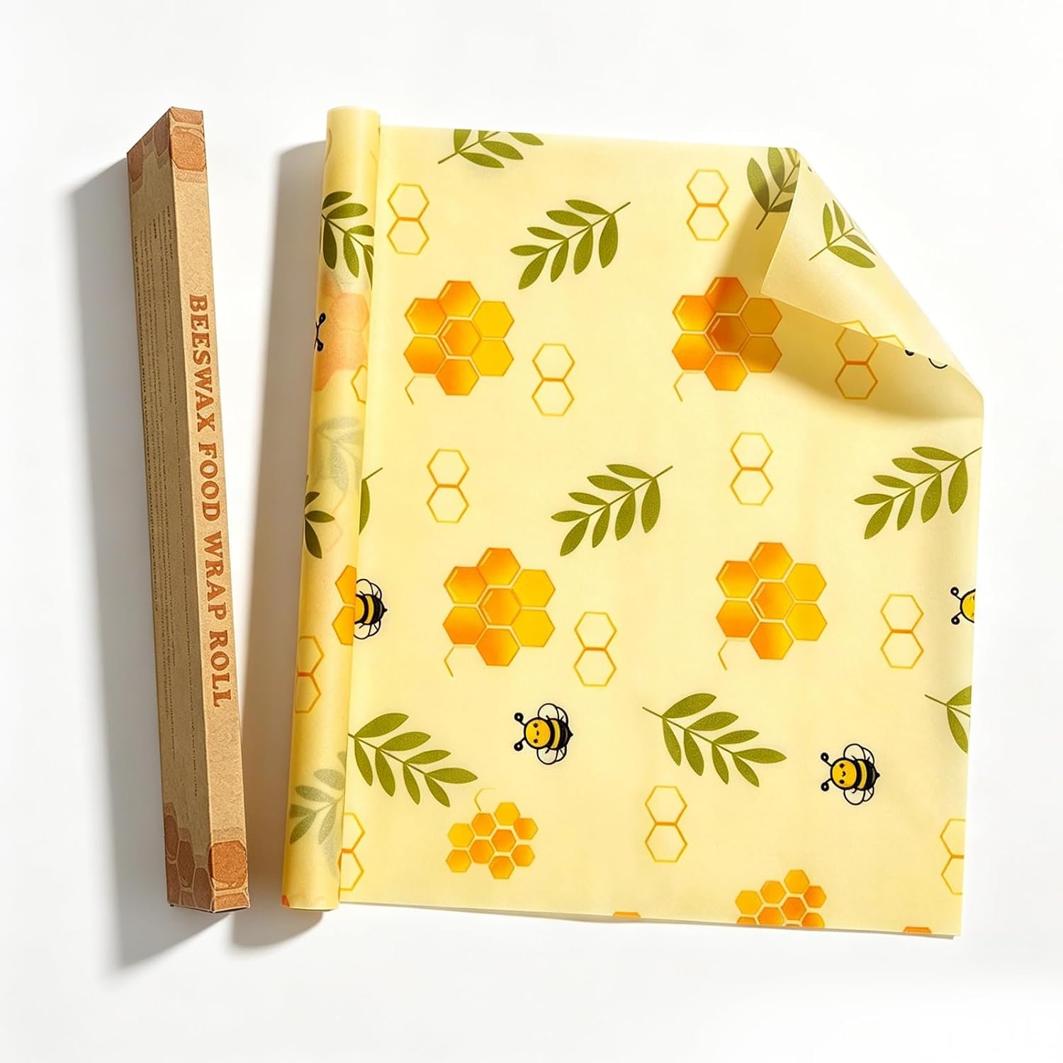Reusable Beeswax Food Wrap Roll, 13×39 Inches Cut-to-Size Beeswax Paper for Bread, Sustainable Eco Friendly Cotton Food Storage Wraps for Cheese, Fruit, Veggies, Washable Plastic Free