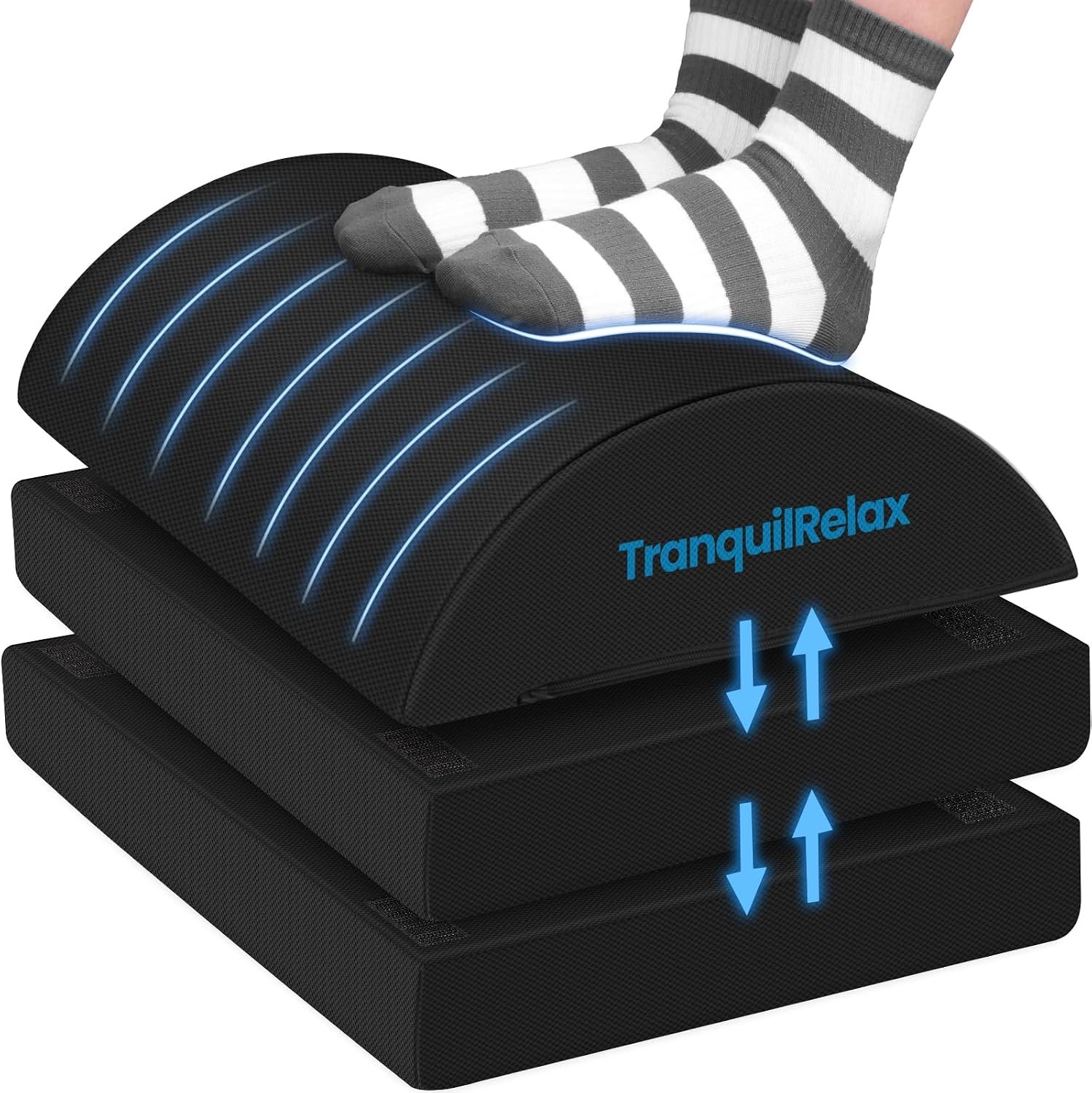 TranquilRelax Foot Rest Under Desk, 3-Height Adjustable Foot Stool, Black
