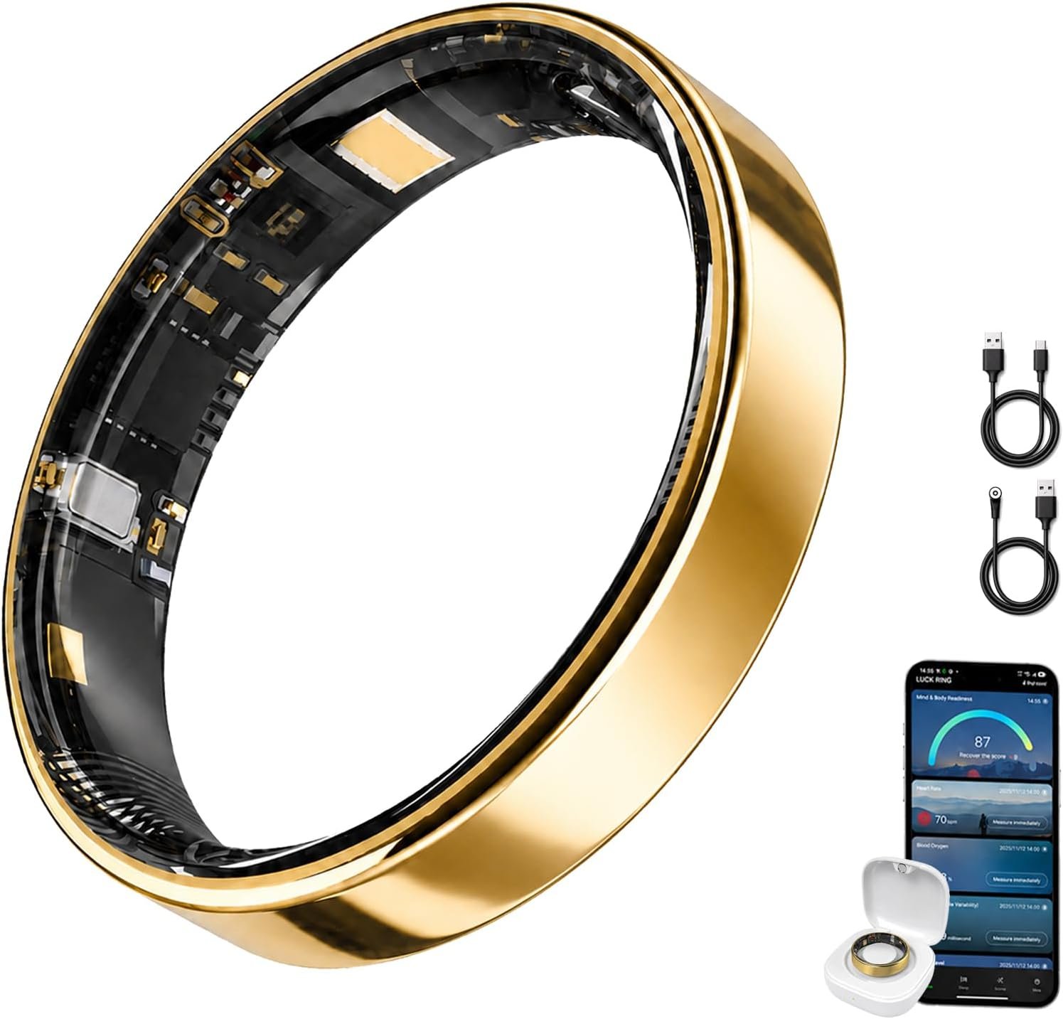 Slim Ultra Thin Smart Ring, Health & Sleep Tracker, Gold 8