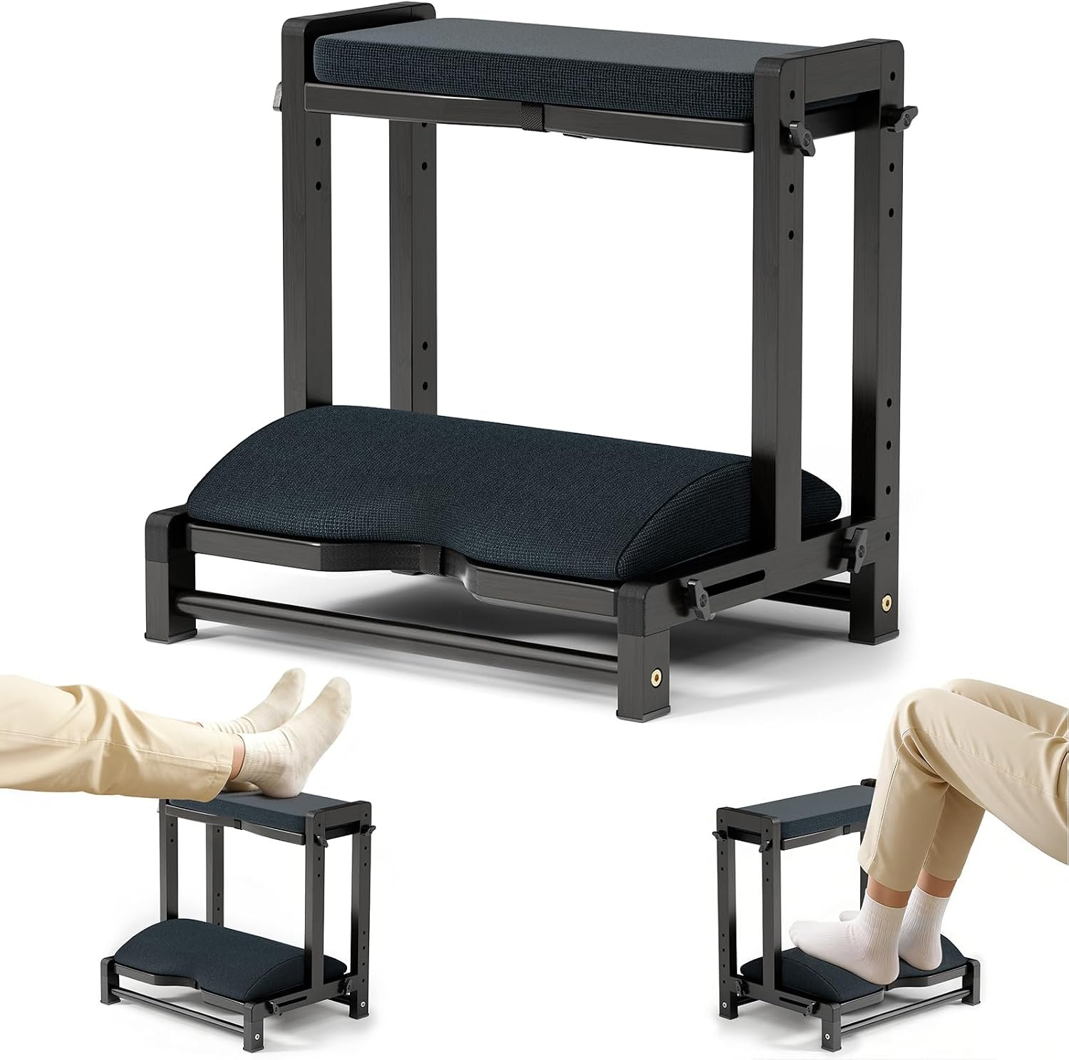 Double Step Foot Rest Under Desk with 4 Heights (Black)