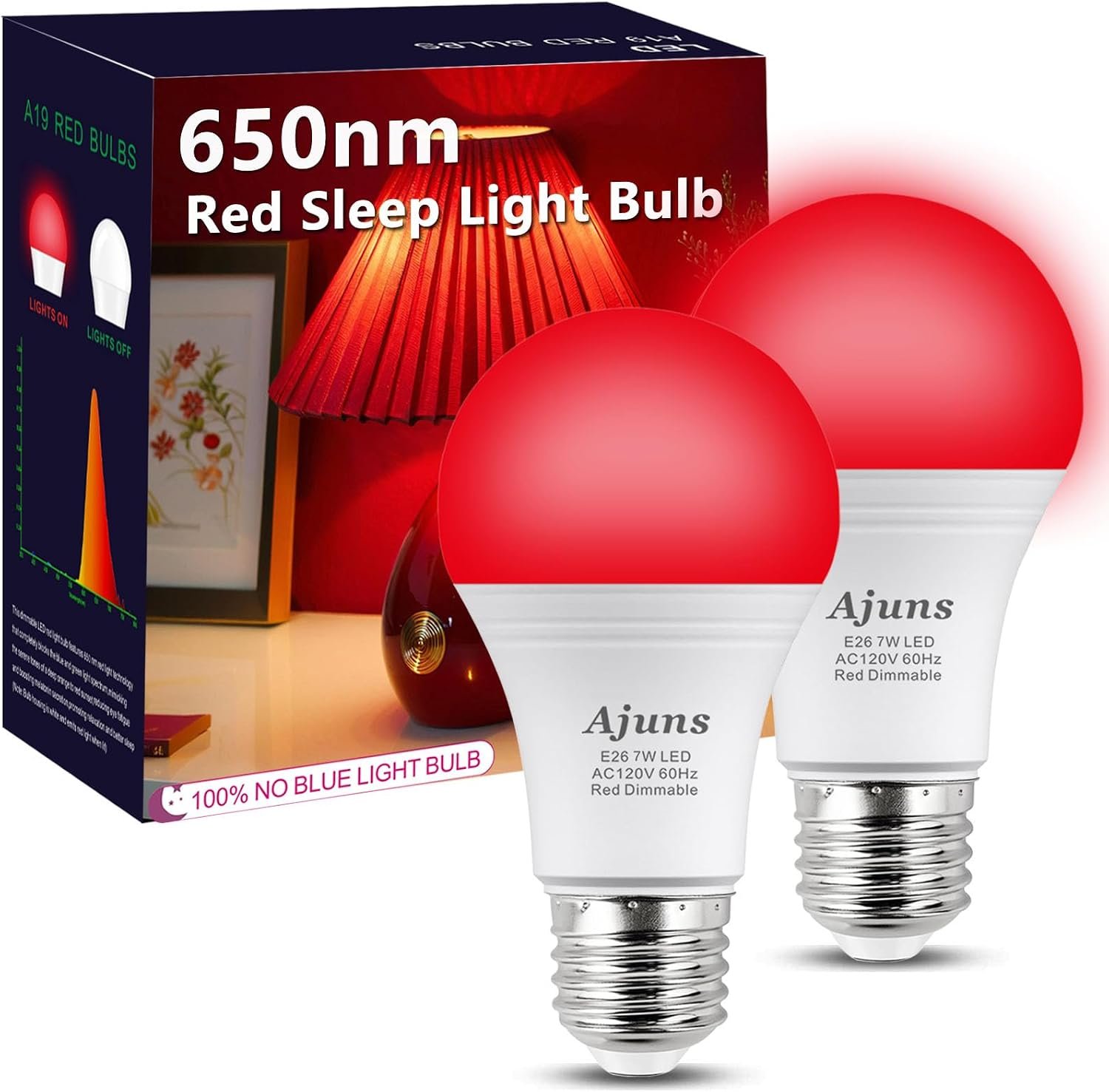 LED Red Sleep Light Bulb Dimmable, 650nm Promoting Melatonin Red Bulb