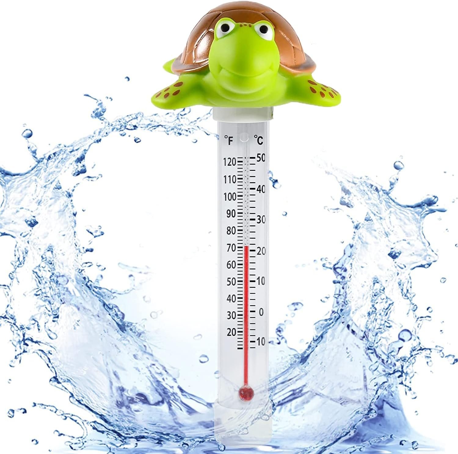 Floating Pool Thermometer, Large Display with String Easy to Read, Shatter Resistant, for Outdoor & Indoor Swimming Pools, Spas, Hot Tubs & Aquariums (Turtle)