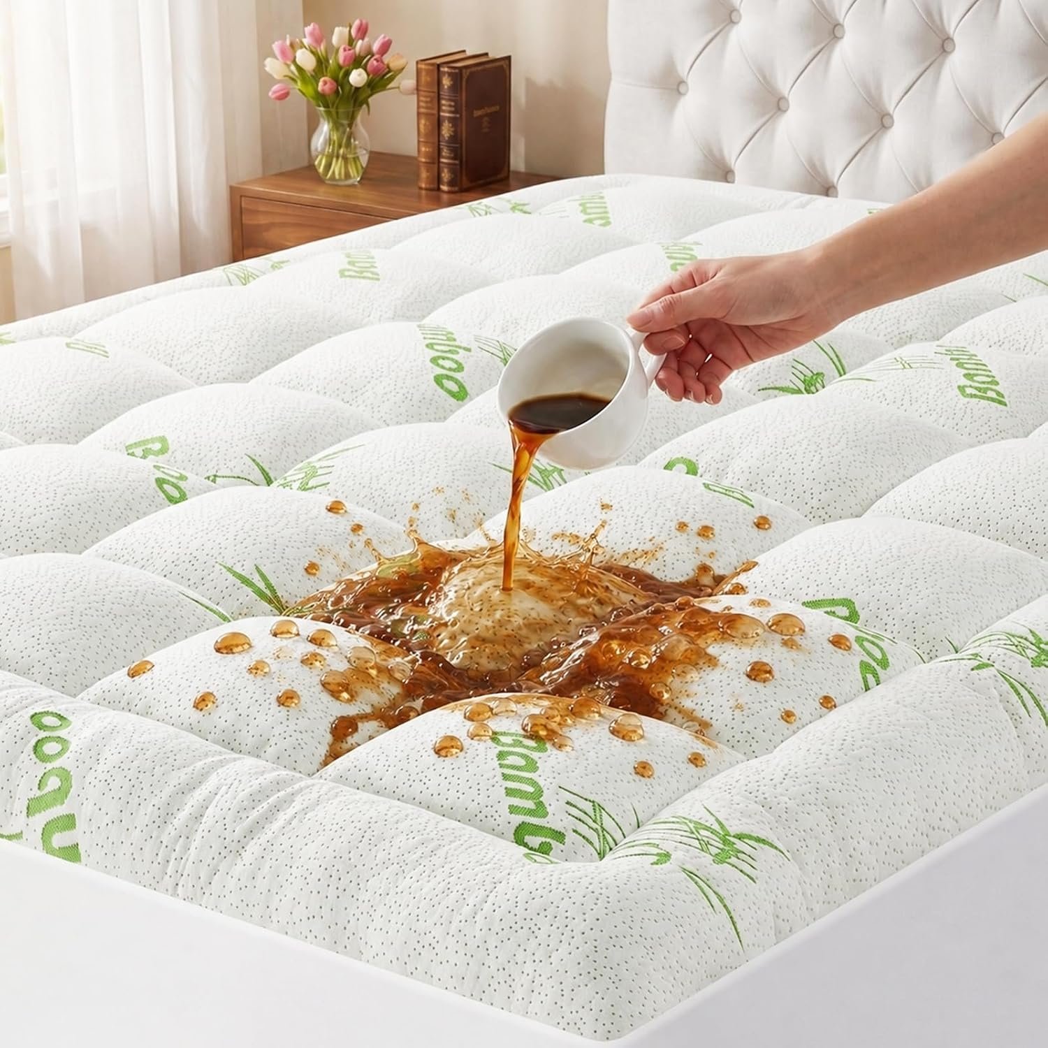 Cooling Waterproof Viscose from Bamboo Mattress Topper Queen Size