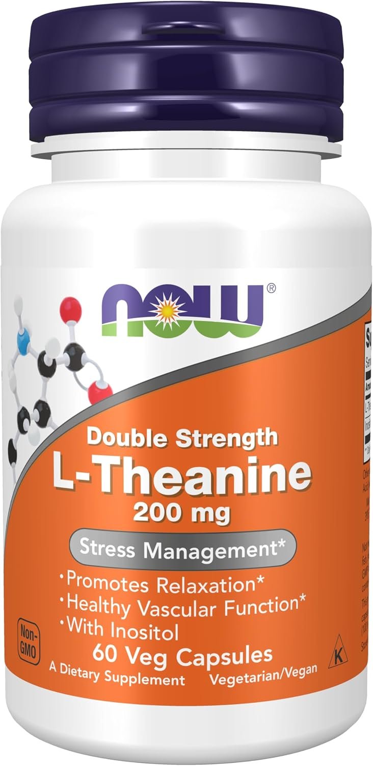 NOW Supplements, L-Theanine 200 mg with Inositol, 60 Veg Caps