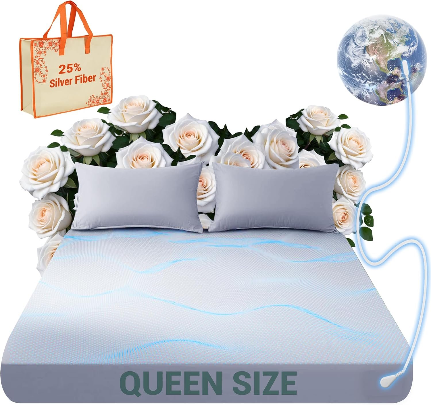 Grounding Sheets Queen,75% Organic Cotton + 25% Silver Fiber, Grounding Sheets Can Improve Sleep and Sub-Health, Anti-Static,Grounding Fitted Sheet with 15 ft Gounding Wire(Gray,60″x80″x13″)
