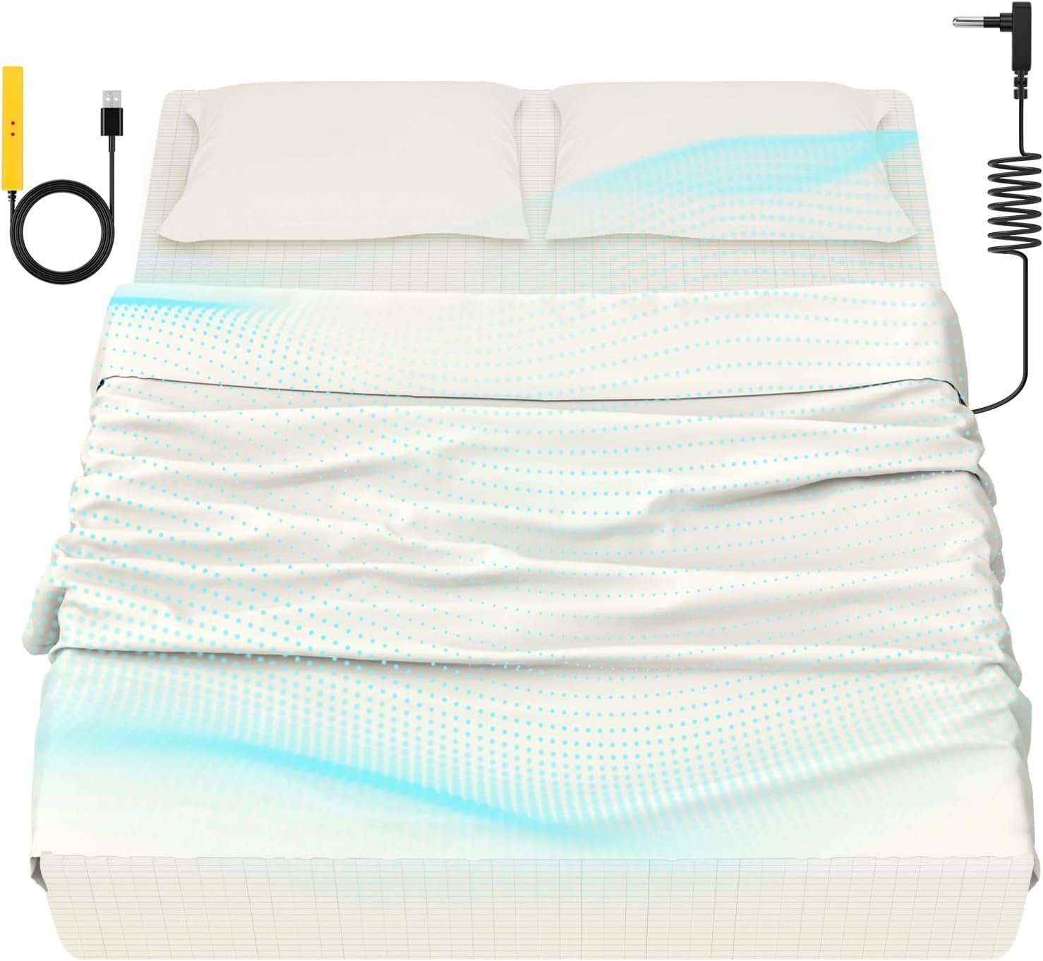 Grounding Sheets Queen, 90% Organic Cotton+ 10% Pure Silver Fiber, with Flat Sheets,and 2 Pillowcase, Deep Pocket Grounded Bed Sheet, for Improved Sleep(White，Queen(60.1 * 80 * 15inch))