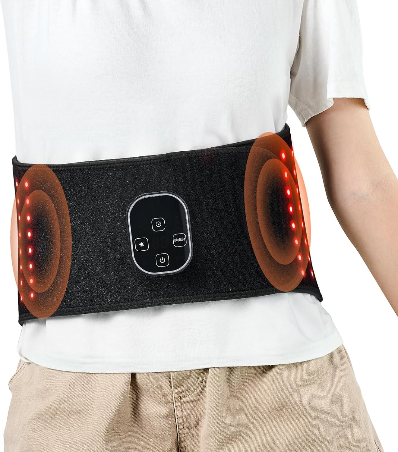 VEVOR Red Light Therapy Belt for Waist & Shoulder, 660nm & 850nm Wrap Device with Timer, 80 LED, 3-Level Vibration & 10Hz Pulse, Cordless Light Therapy Pad for Pain Relief & Skin Health