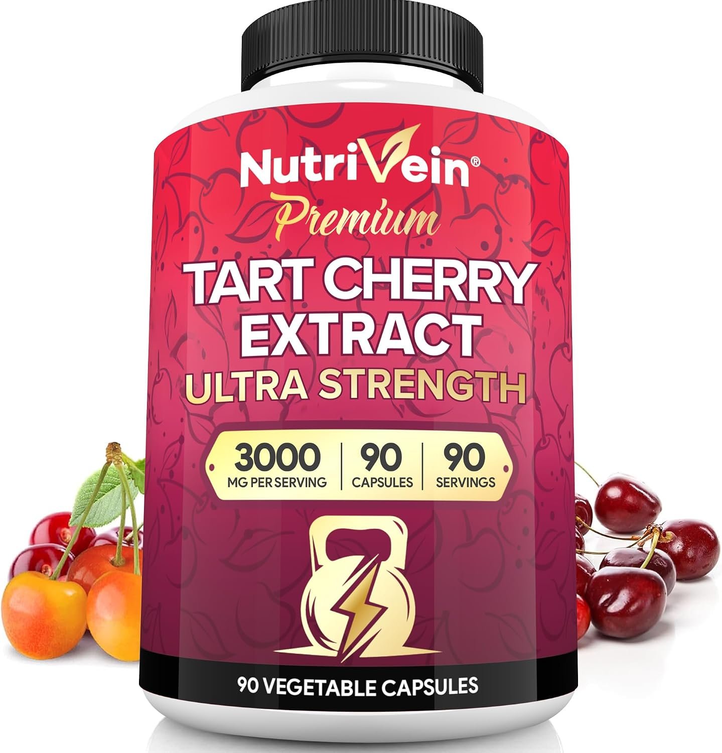 Nutrivein Premium Organic Tart Cherry Capsules 3000mg – 90 Vegetable Caps