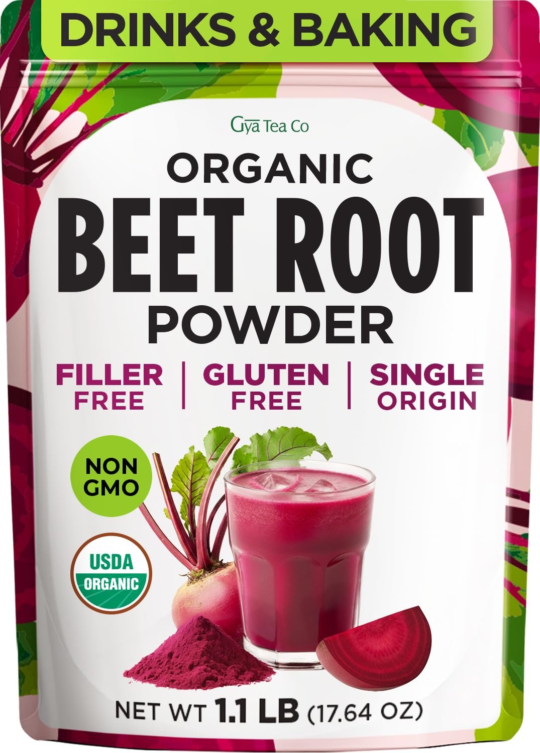 Organic Beet Root Powder 1.1 Lb (55 Servings) for Smoothies & Baking