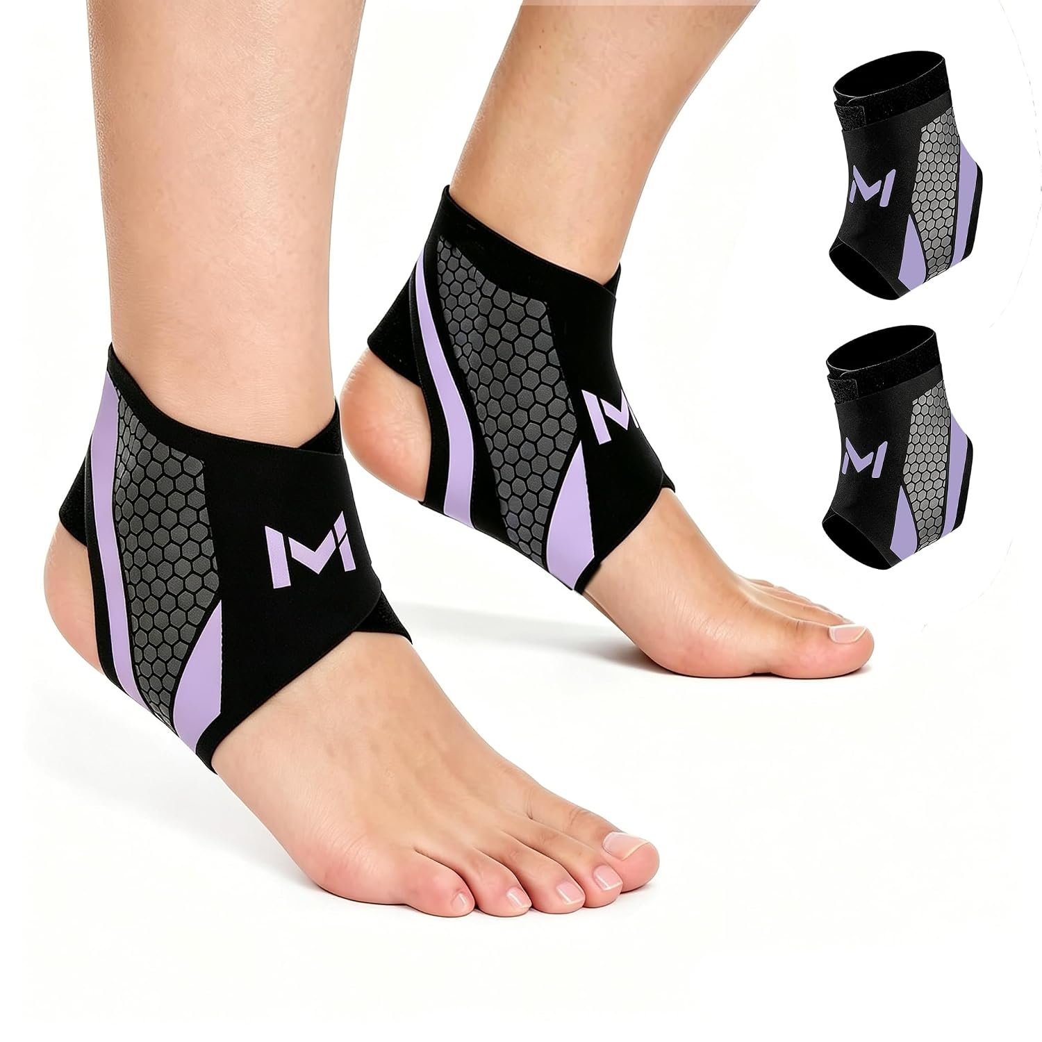 Ankle Brace 2 Pack, Adjustable Lace-Up Ankle Support with Stabilizing Straps, Breathable Compression Ankle Sleeve for Sports Basketball Running Daily Use Men Women (Purple)