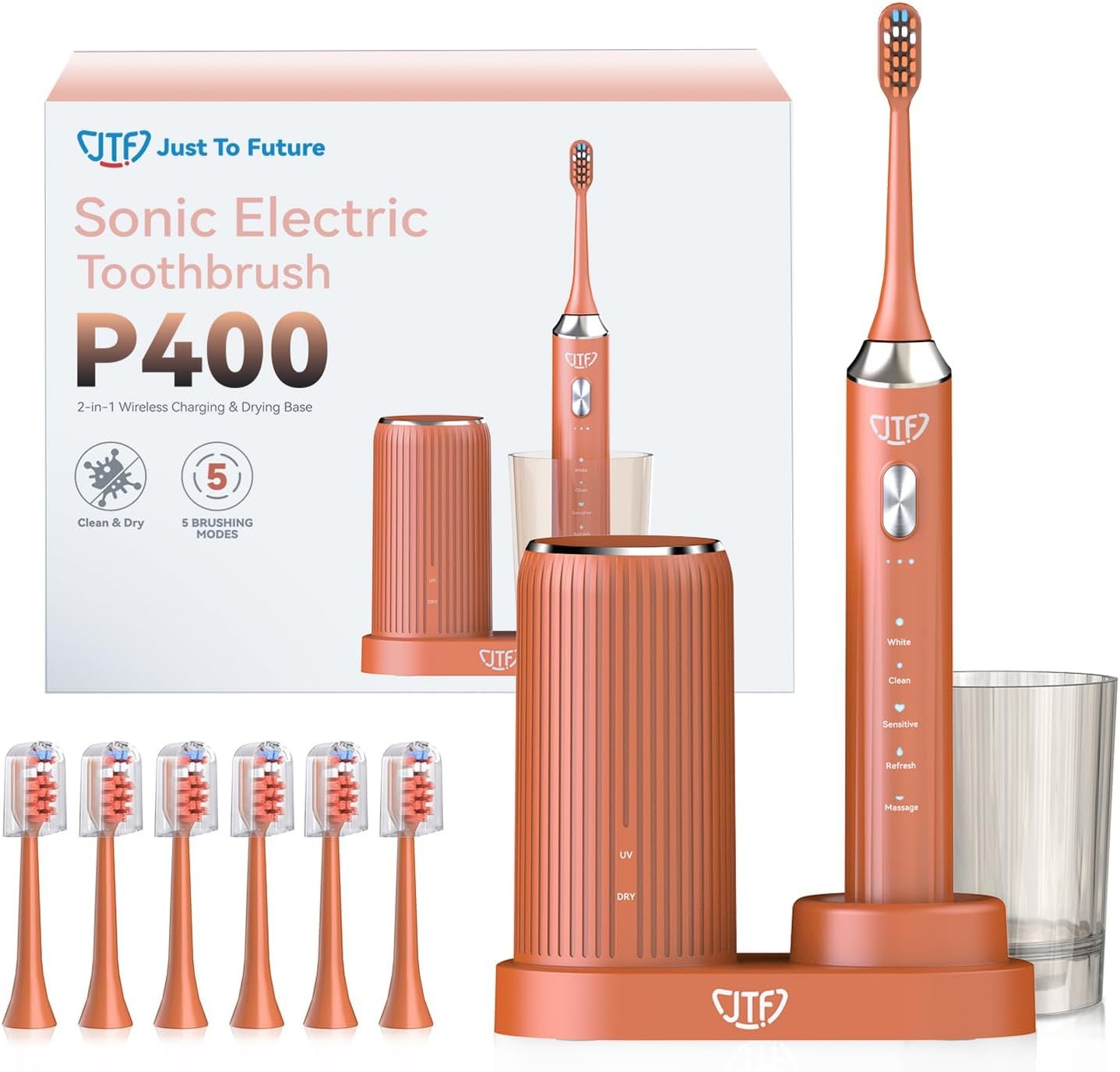 JTF Sonic Electric Toothbrush for Adults with UV Sanitizing & Drying Base