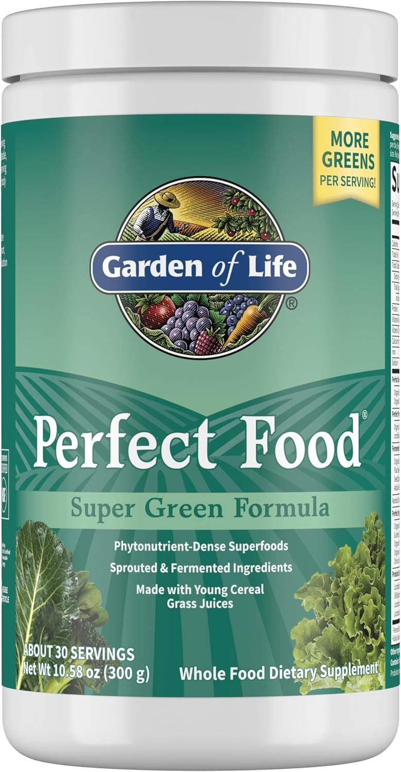 Garden of Life Perfect Food Original Super Green Formula – 30 Servings | 45 Superfoods, Greens, Sprouts Plus HSO Probiotics, Enzymes & Ionic Plant Based Minerals – Juiced Superfood Powder Supplement