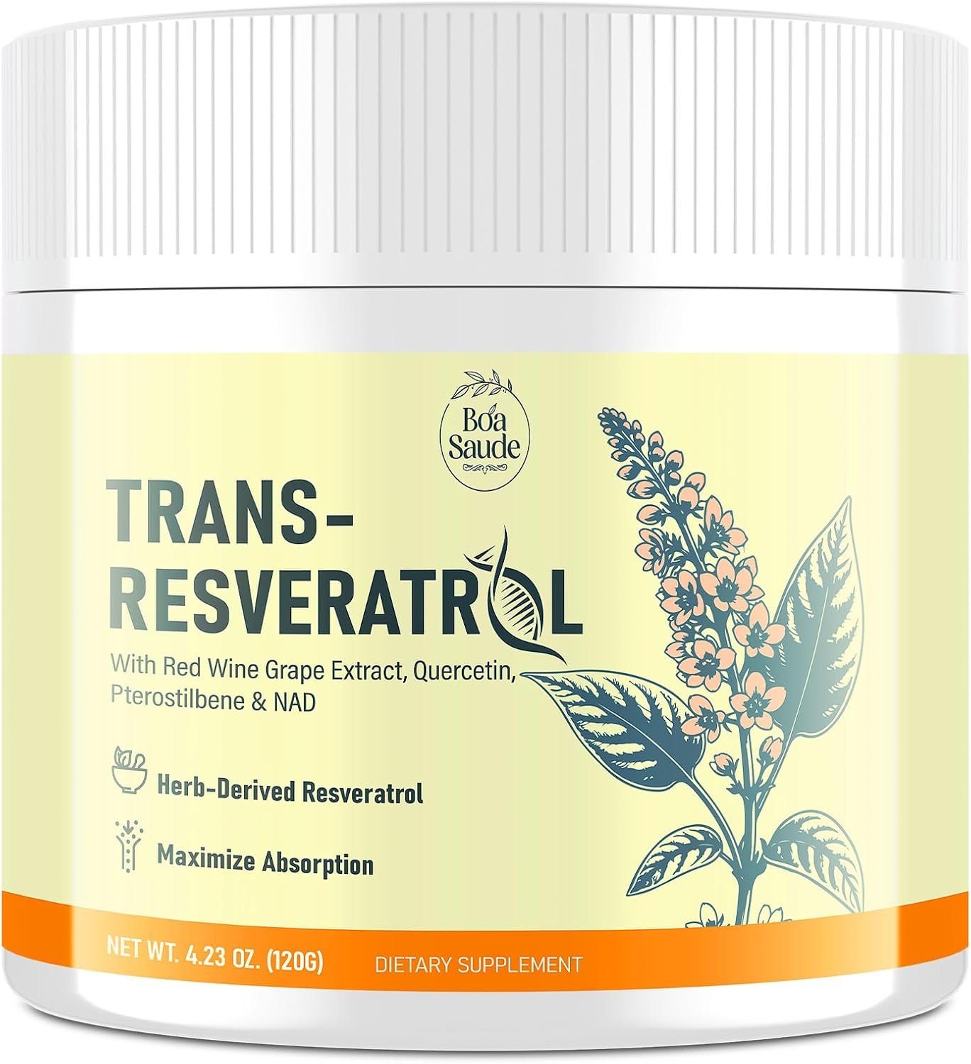 Trans-Resveratrol Powder 3000mg, High Potency Resveratrol Supplement with Quercetin, Pterostilbene, NAD & Red Wine Grape Extract, Antioxidant Blend for Cellular Wellness & Longevity, 30 Servings