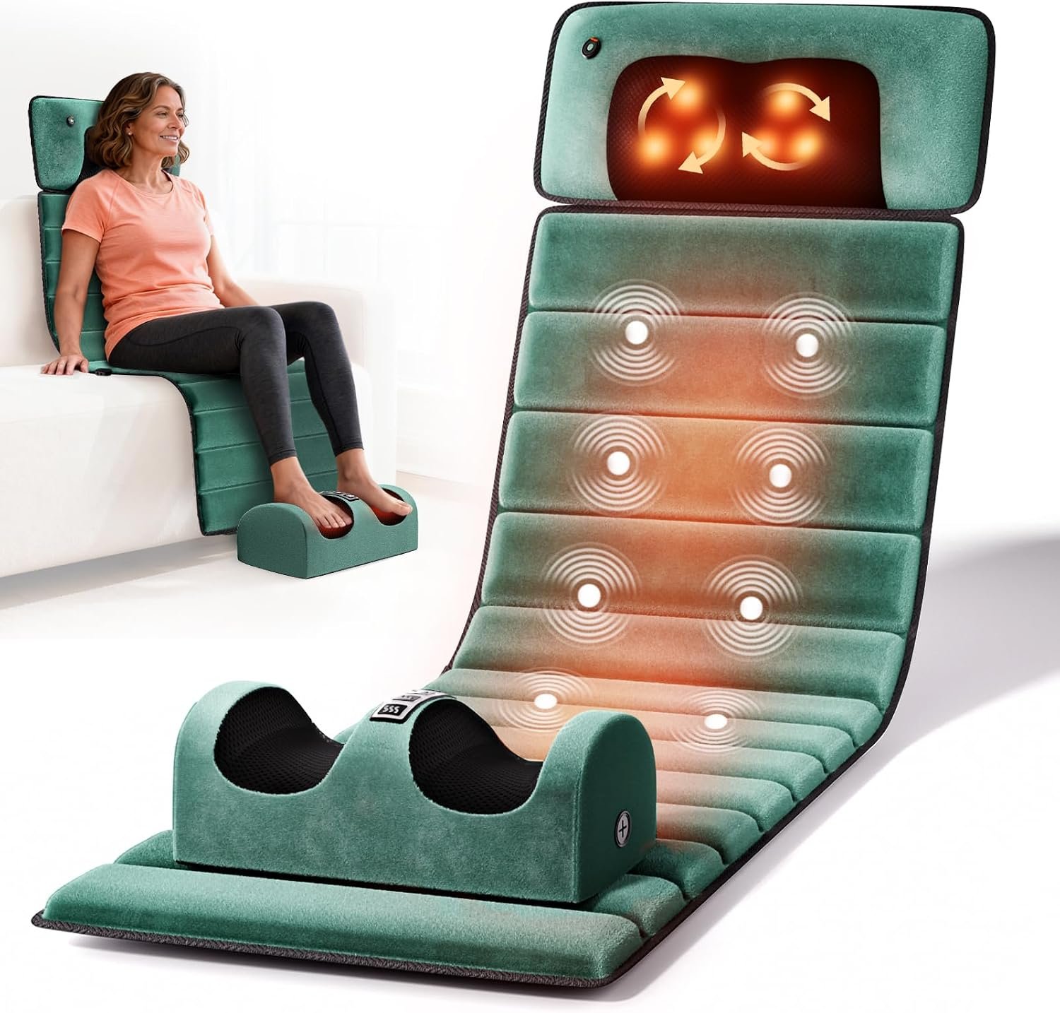 Full Body Massage Mat with Heat, 10 Motors, Detachable Massager Pad