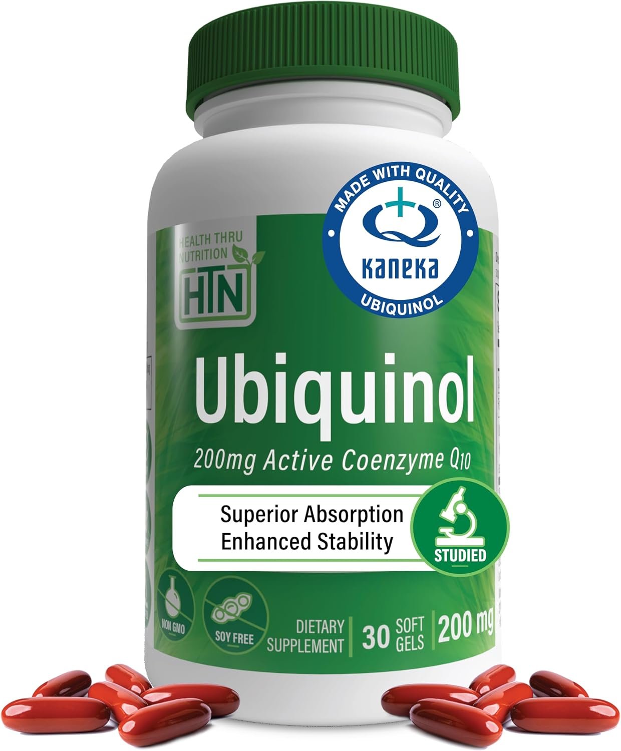 Health Thru Nutrition Ubiquinol 200mg 30 Softgels as Kaneka QH Reduced CoQ-10 | Stabilized – 3rd Party Tested | Enhanced Bioavailability | Cardiovascular & Mitochondria Function Support | Non-GMO