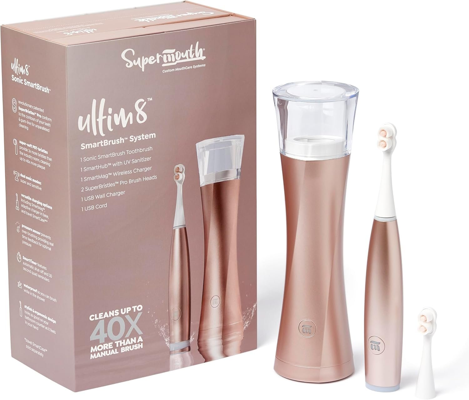SuperMouth ULTIM8 System, Electric Toothbrush + UV Sanitizer, Rose Gold