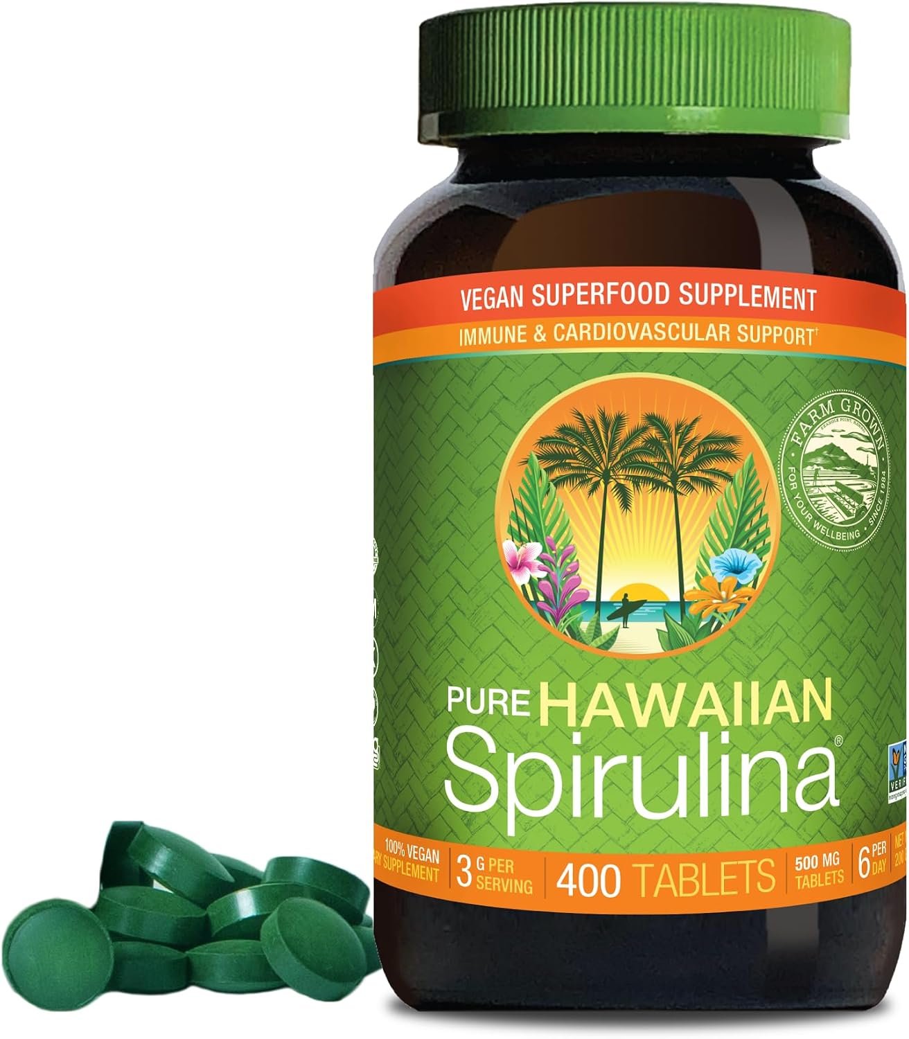 Nutrex Hawaii Pure Hawaiian Spirulina Tablets, Vegan, 500 mg, 400 Count