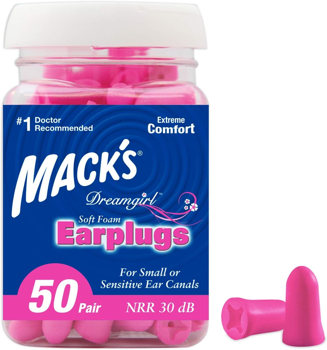 Mack’s Dreamgirl Soft Foam Earplugs, 50 Pair, Pink – 30dB NRR, 33dB SNR – Small Ear Plugs for Sleeping, Snoring, Studying, Loud Events, Traveling & Concerts