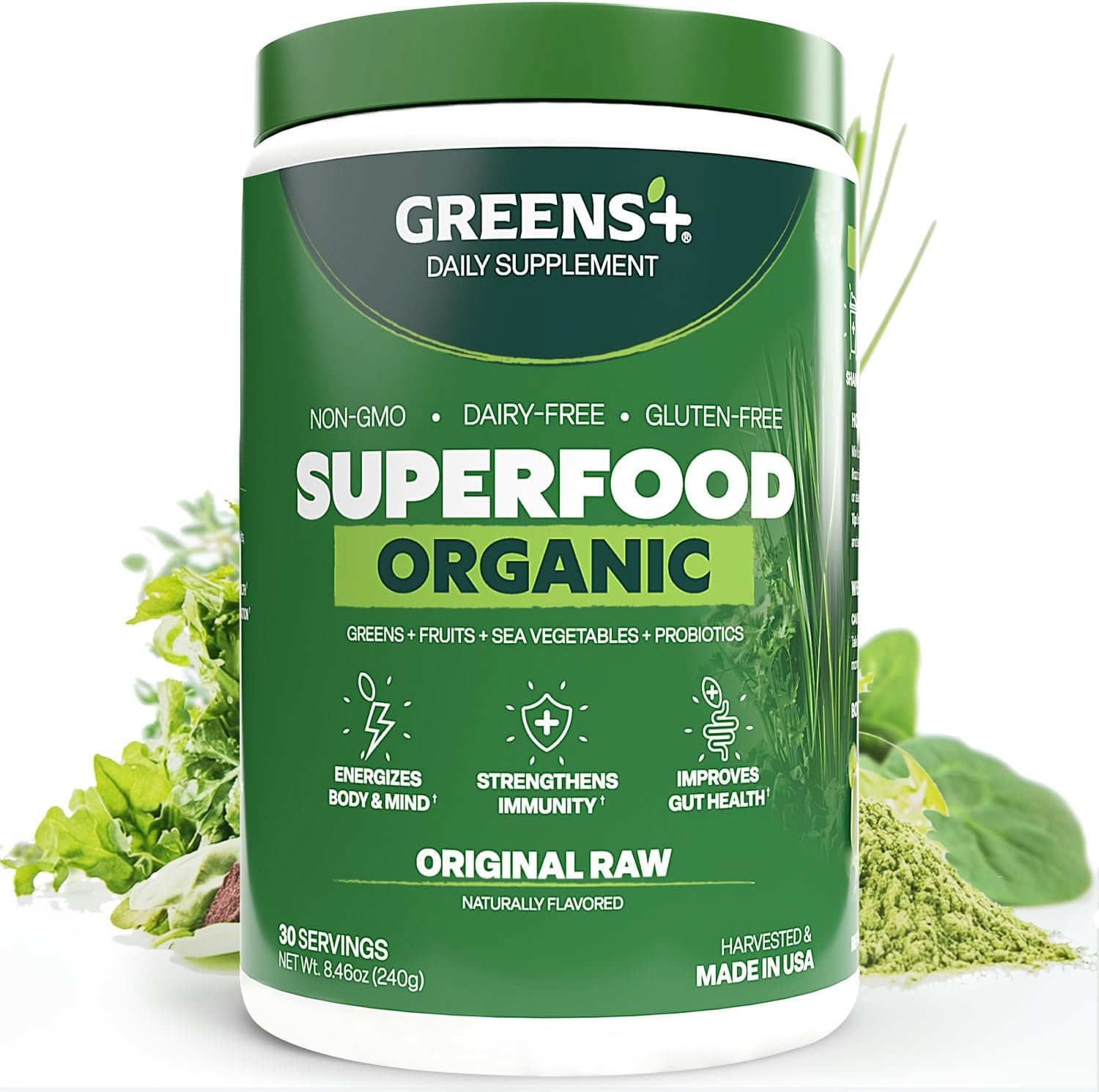 Greens+ Organic RAW Superfood Powder, Dietary Supplement | 8.46oz