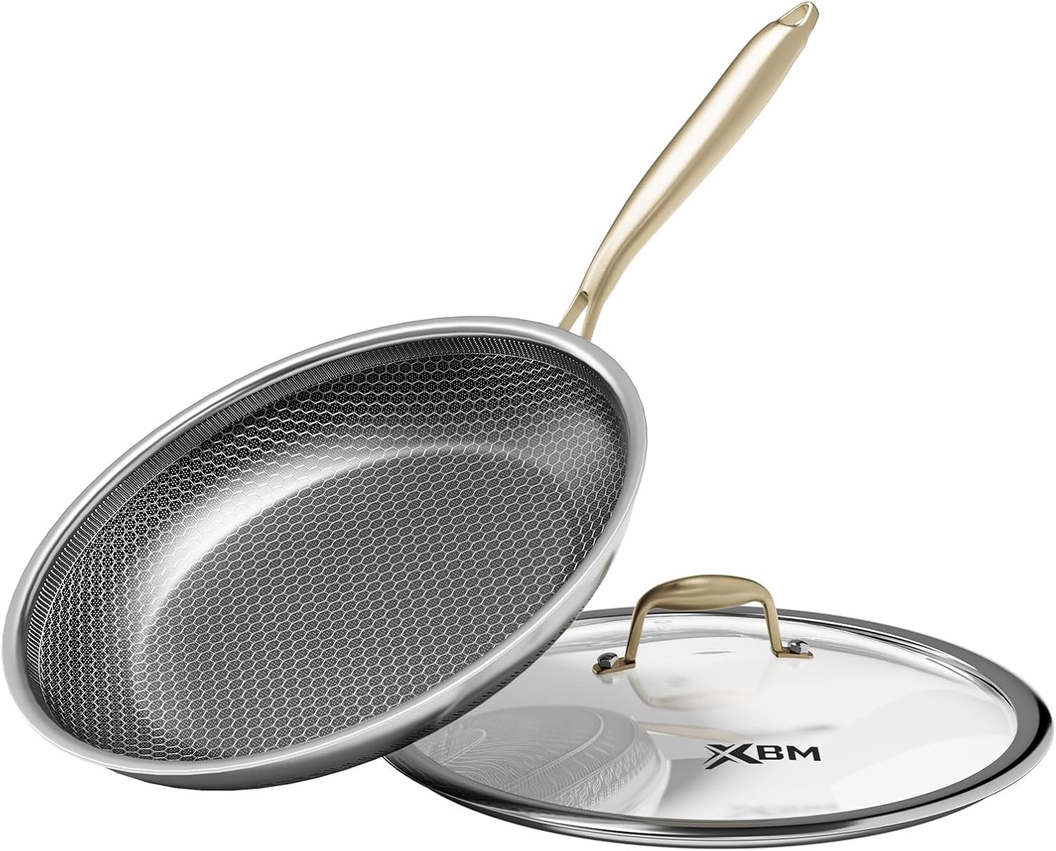 Frying Pan Nonstick with Lid 12 in, Honeycomb, PFAS-Free, All Cooktops